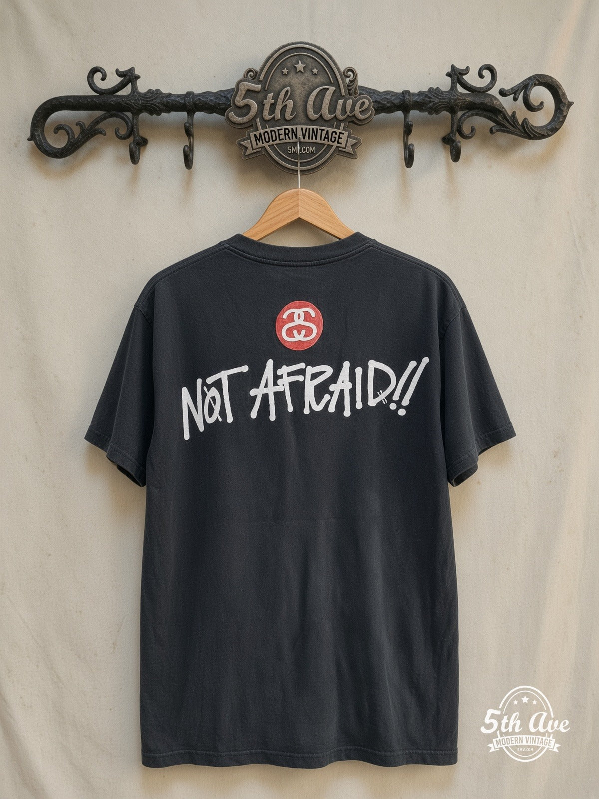 Eminem x Stüssy – Recovery Japan Tour 2012 / Not Afraid – Vintage Band T-Shirt — back on locked cream ornate 5th Ave rack