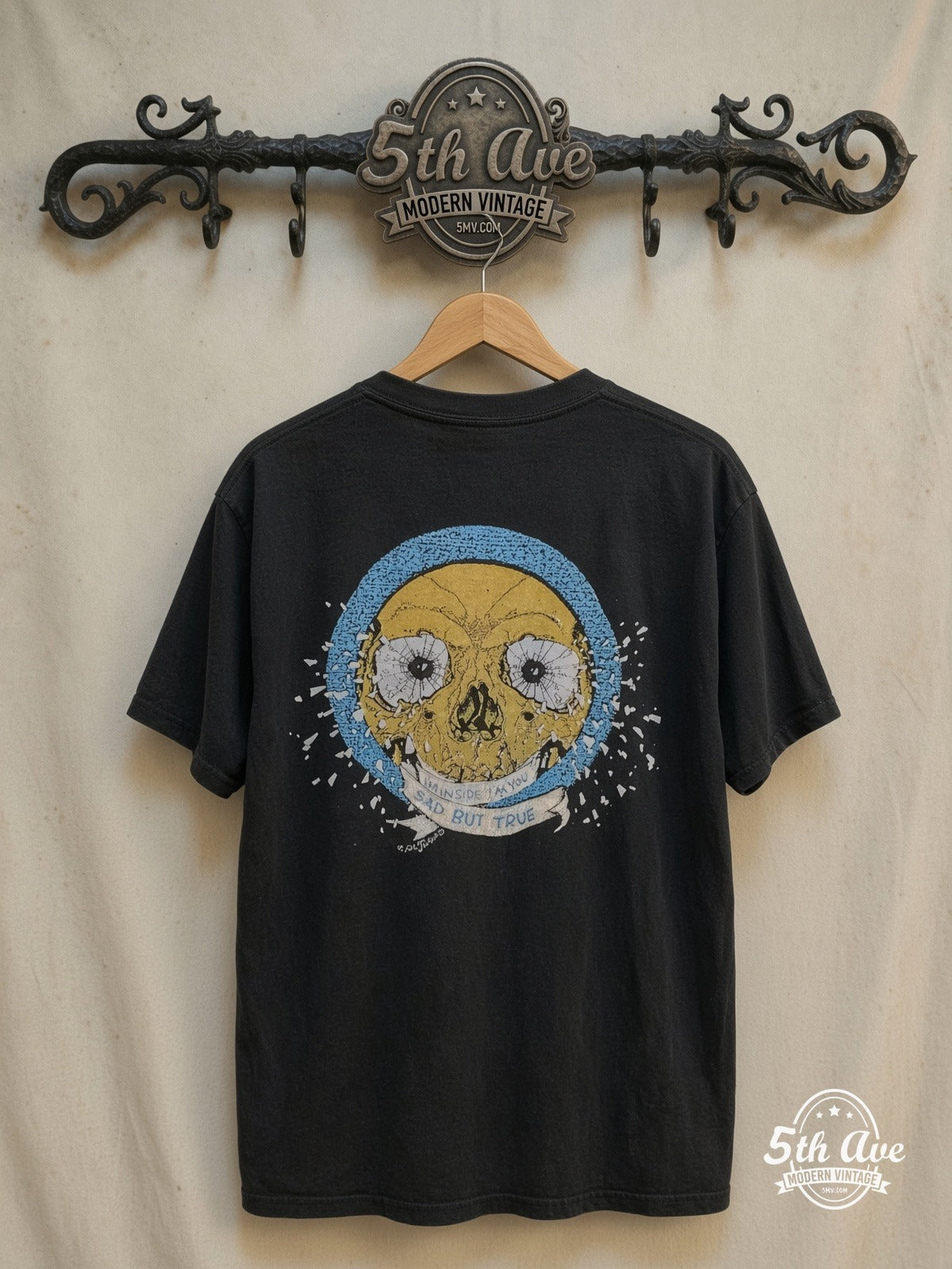 Metallica – Sad but True – Vintage Band T-Shirt — back on locked cream ornate 5th Ave rack