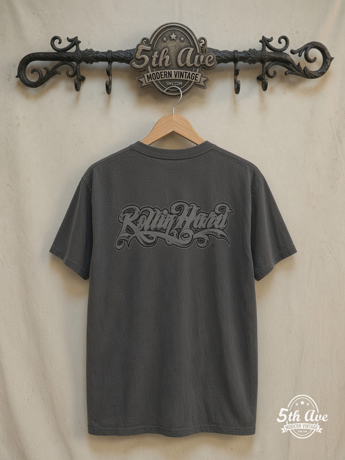 Angel de la guardia - Rollin hard lowrider low rider car culture t shi – rt – Vintage Band T-Shirt — back on locked cream ornate 5th Ave rack