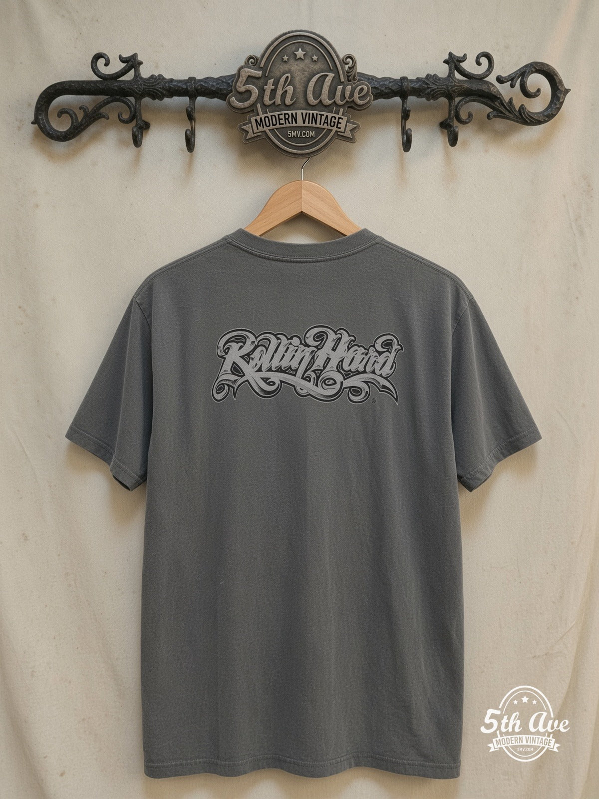 Rollin Hard – Lowrider Clowns – Vintage Graphic Tee — back on locked cream ornate 5th Ave rack