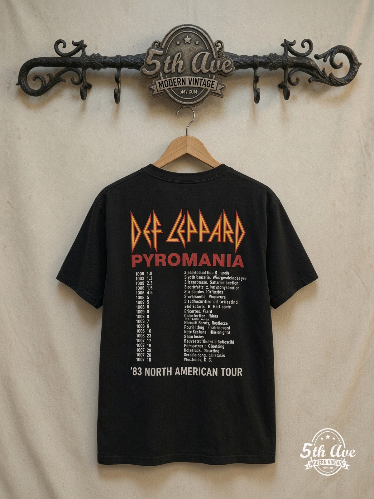 Def Leppard – Too Late For Love Leopard Triangle – Vintage Band T-Shirt — back on locked cream ornate 5th Ave rack