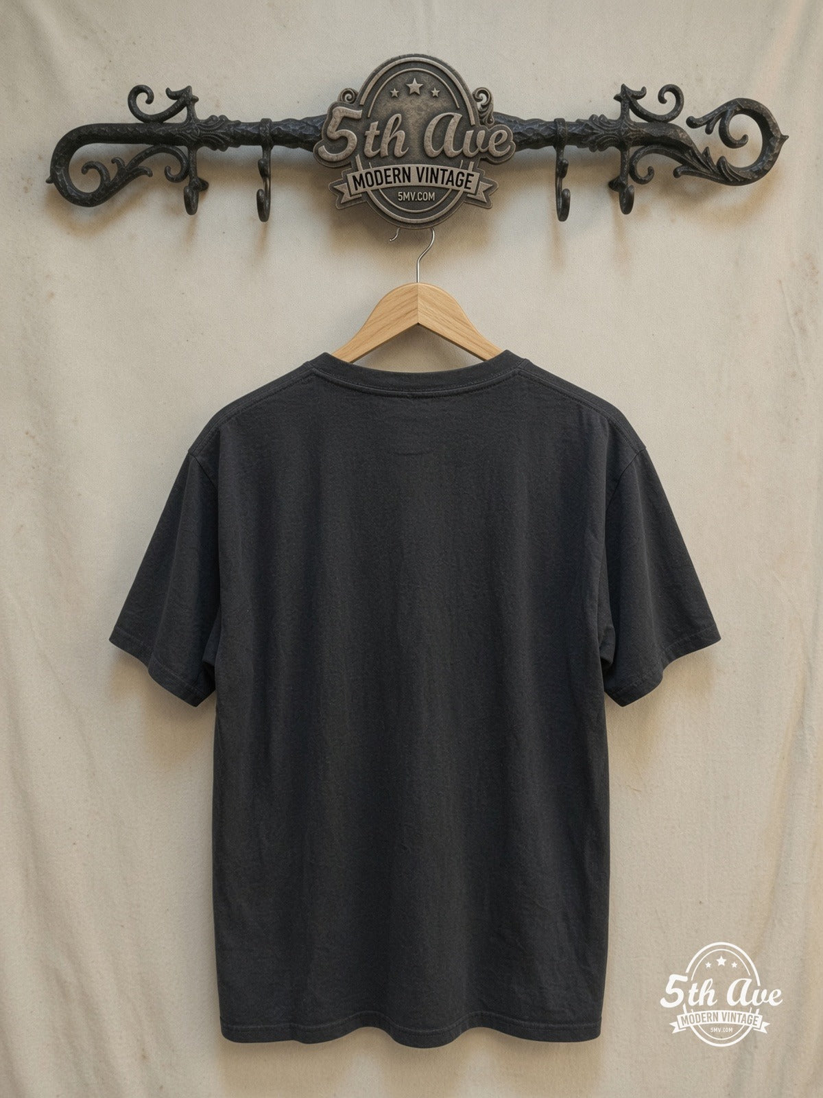 Def Leppard – Pyromania Burning Building Target – Vintage Band T-Shirt — back on locked cream ornate 5th Ave rack