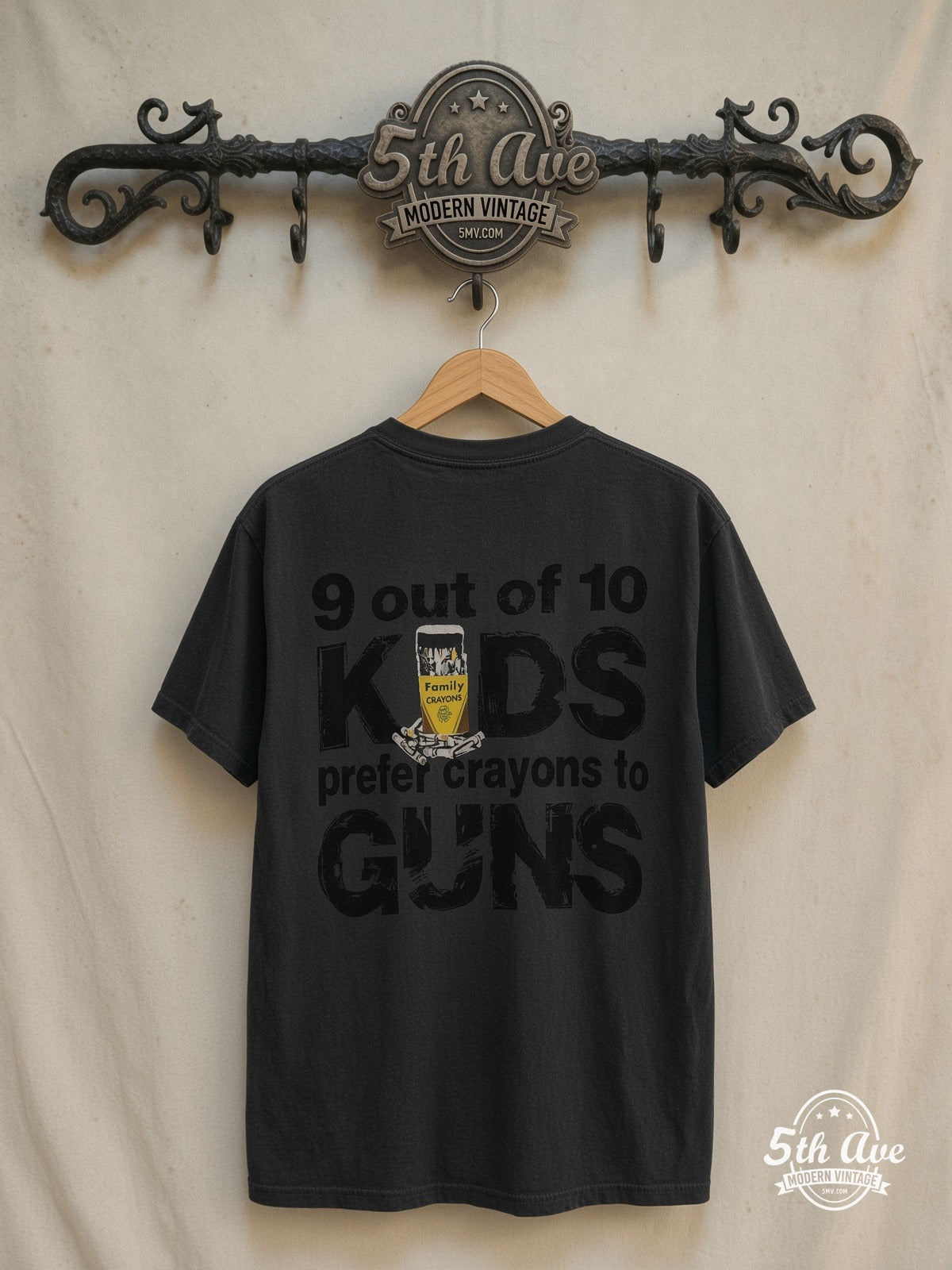 Pearl Jam – Choices / Crayons to Guns – Vintage Band T-Shirt — back on locked cream ornate 5th Ave rack