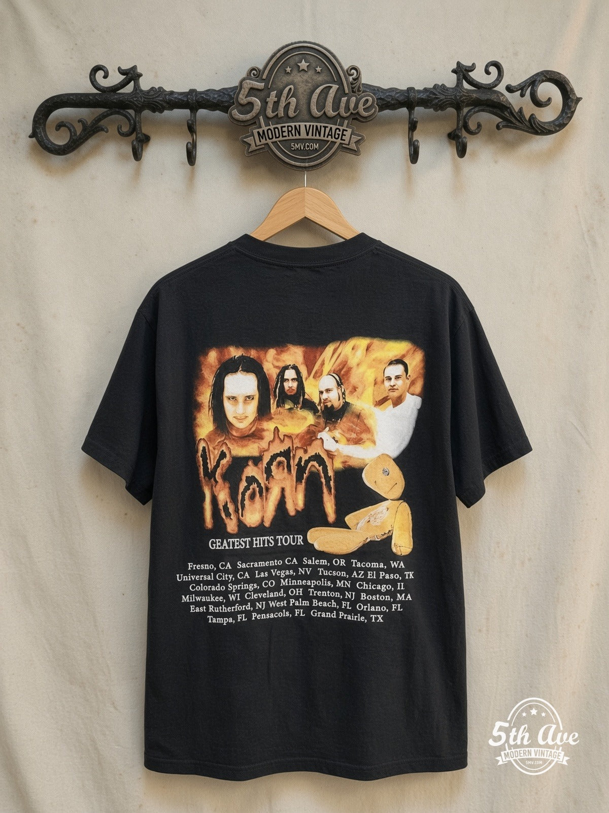 Korn – Untouchables – Vintage Band T-Shirt — back on locked cream ornate 5th Ave rack