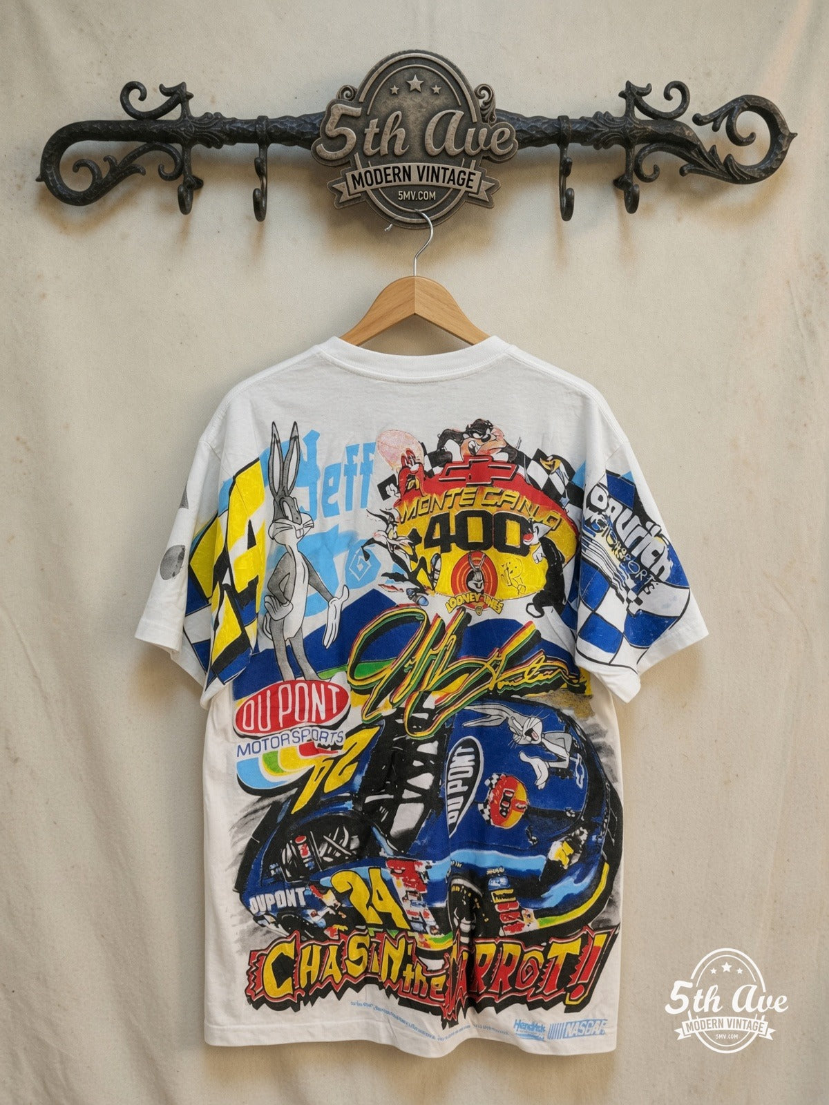 NASCAR Bugs Bunny Jeff Gordon All Over Print vintage graphic tee back on rack