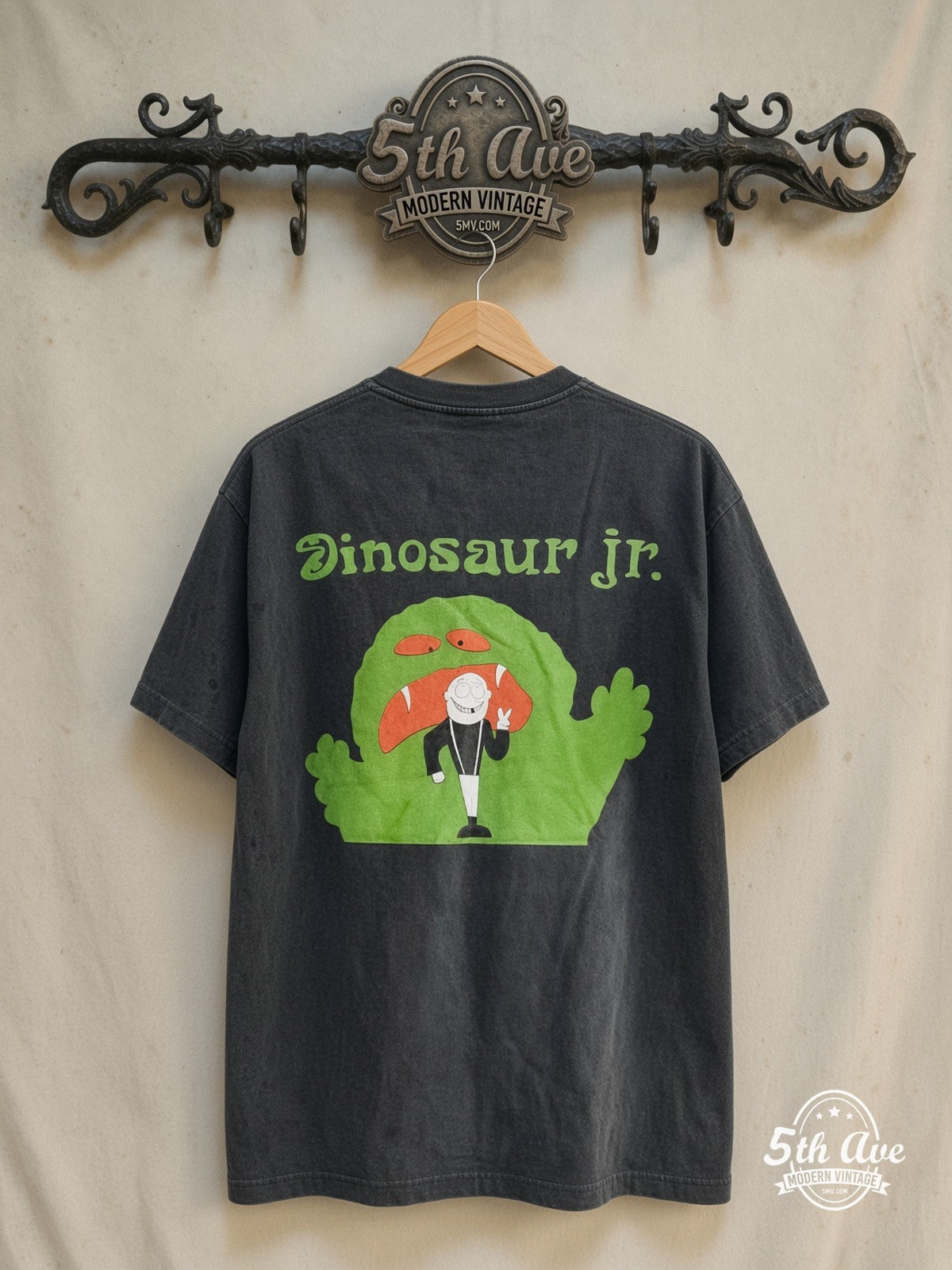 Dinosaur Jr. - Vintage Reprint Band T-Shirt — back on locked cream ornate 5th Ave rack