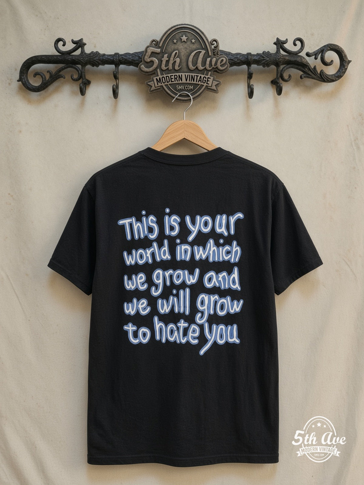 Marilyn Manson – Rock N Roll Nigger Lyrics – Vintage Band T-Shirt — back on locked cream ornate 5th Ave rack