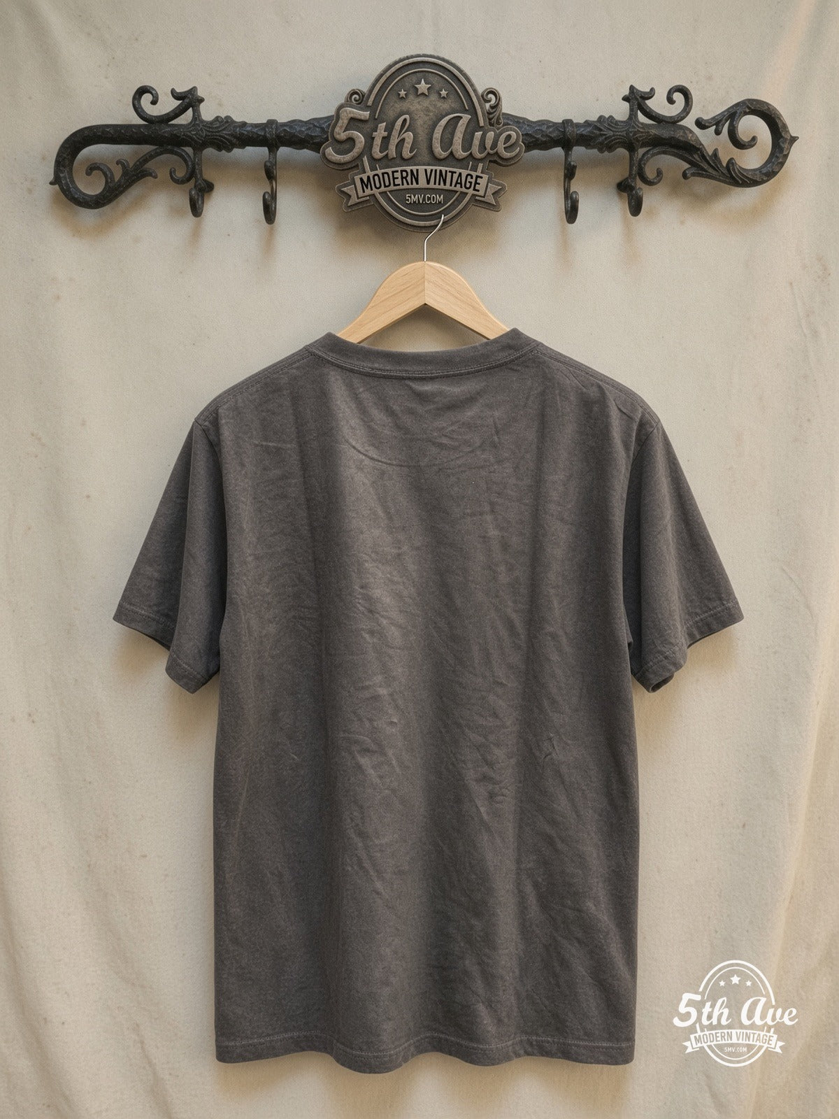 Radiohead – THOM YORKE – Vintage Band T-Shirt — back on locked cream ornate 5th Ave rack