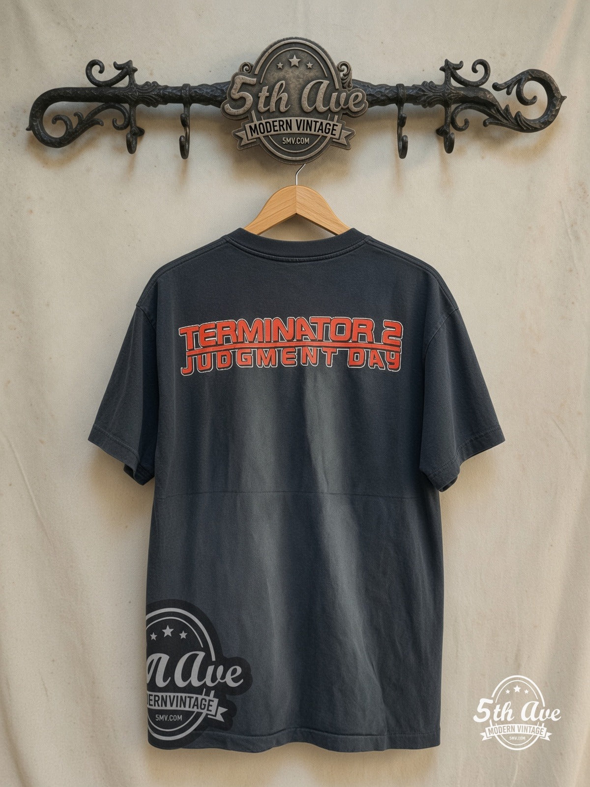 Terminator 2 – Judgment Day – Vintage Movie Tee — back on locked cream ornate 5th Ave rack