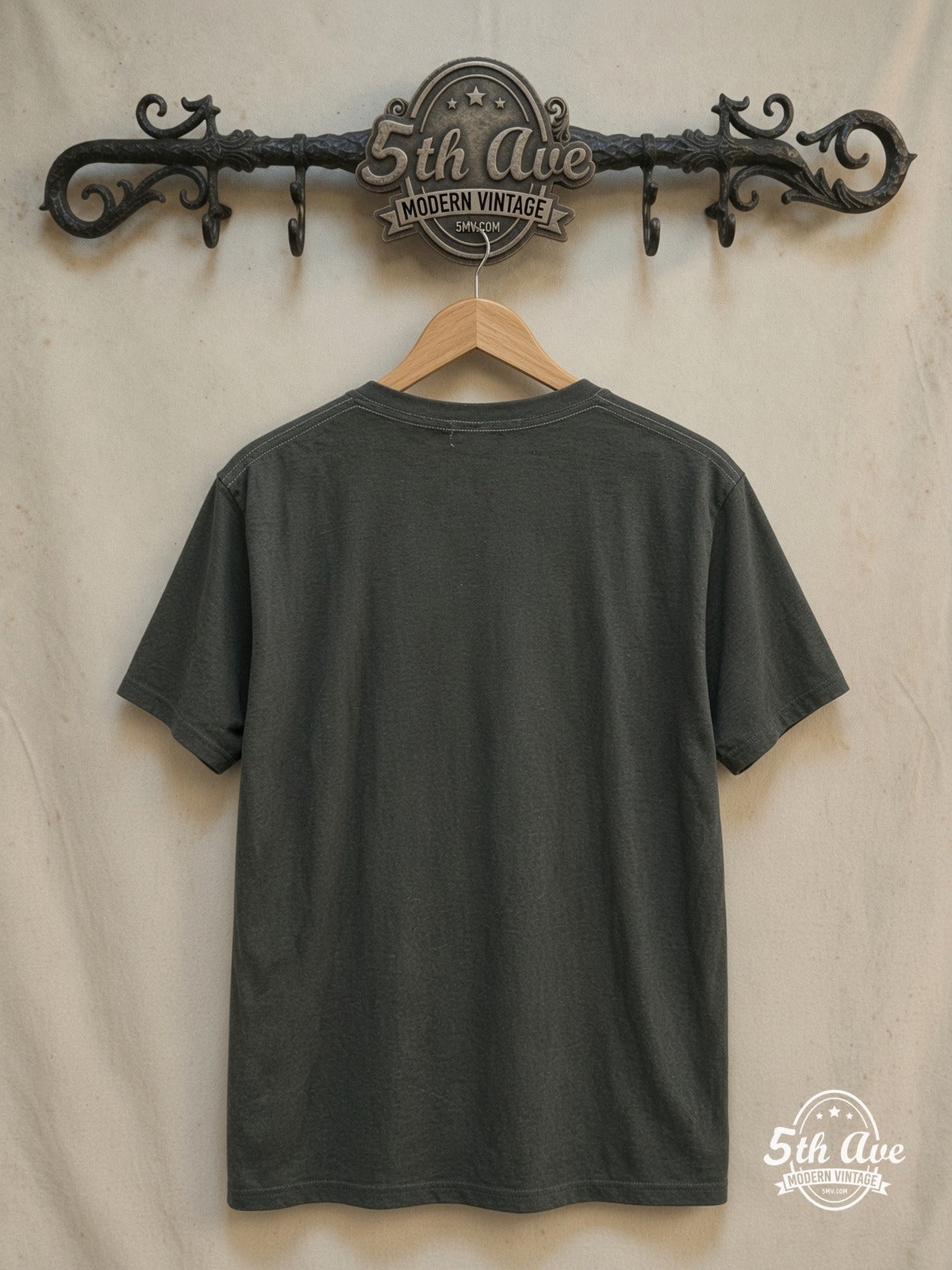 Metallica – And Justice for All Lady Justice Classic – Vintage Band T-Shirt — back on locked cream ornate 5th Ave rack