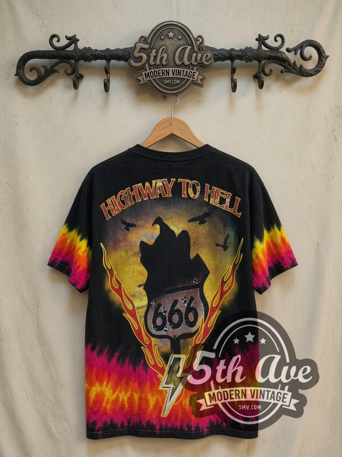 AC/DC Highway to Hell Flame V Pink Yellow Tie-Dye Tee