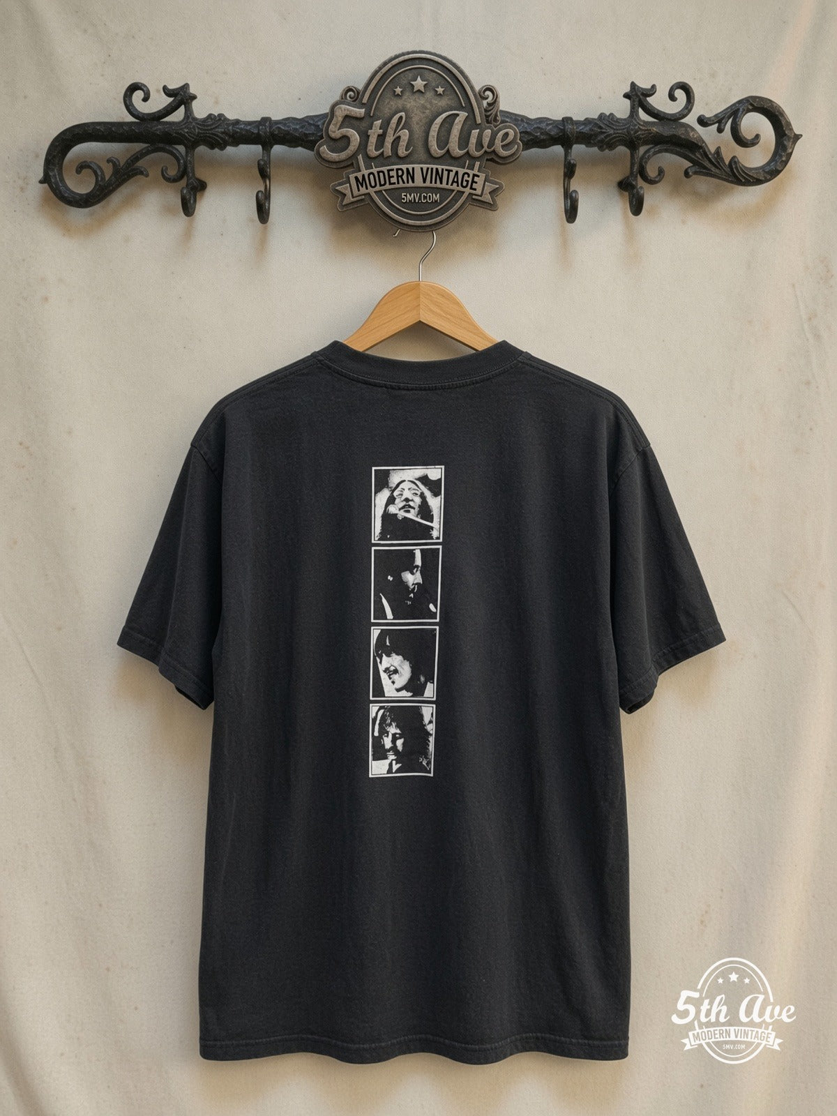 The Beatles – Let It Be 1970 – Vintage Band T-Shirt — back on locked cream ornate 5th Ave rack
