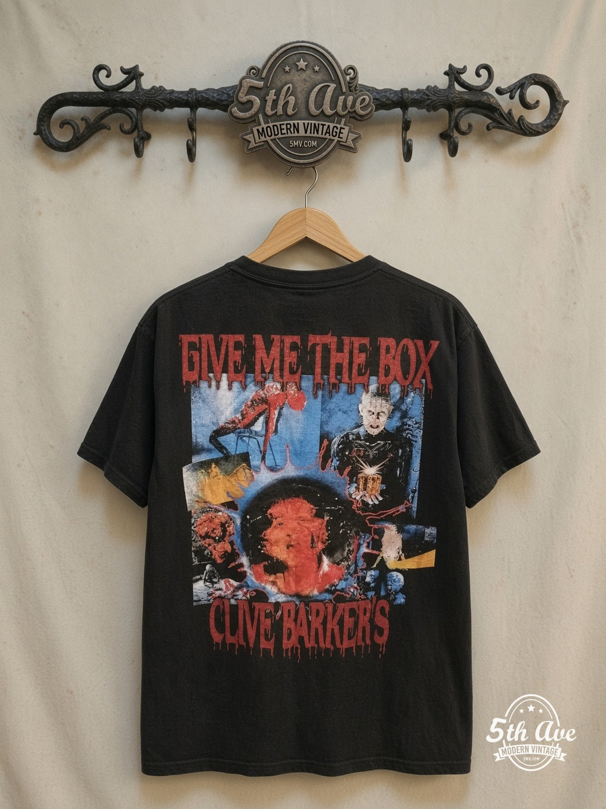 Hellraiser – Puzzle Box – Vintage Movie Tee — back on locked cream ornate 5th Ave rack