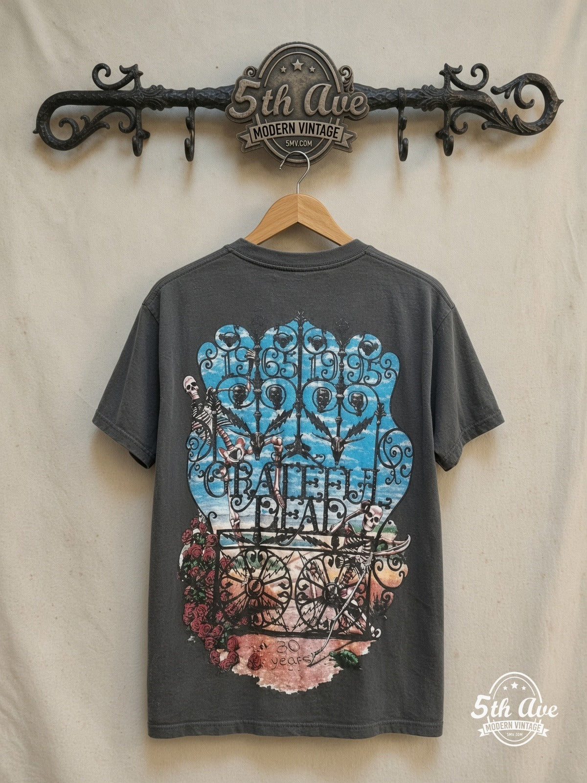 Grateful Dead – 30 Year Tribute – Vintage Band T-Shirt — back on locked cream ornate 5th Ave rack