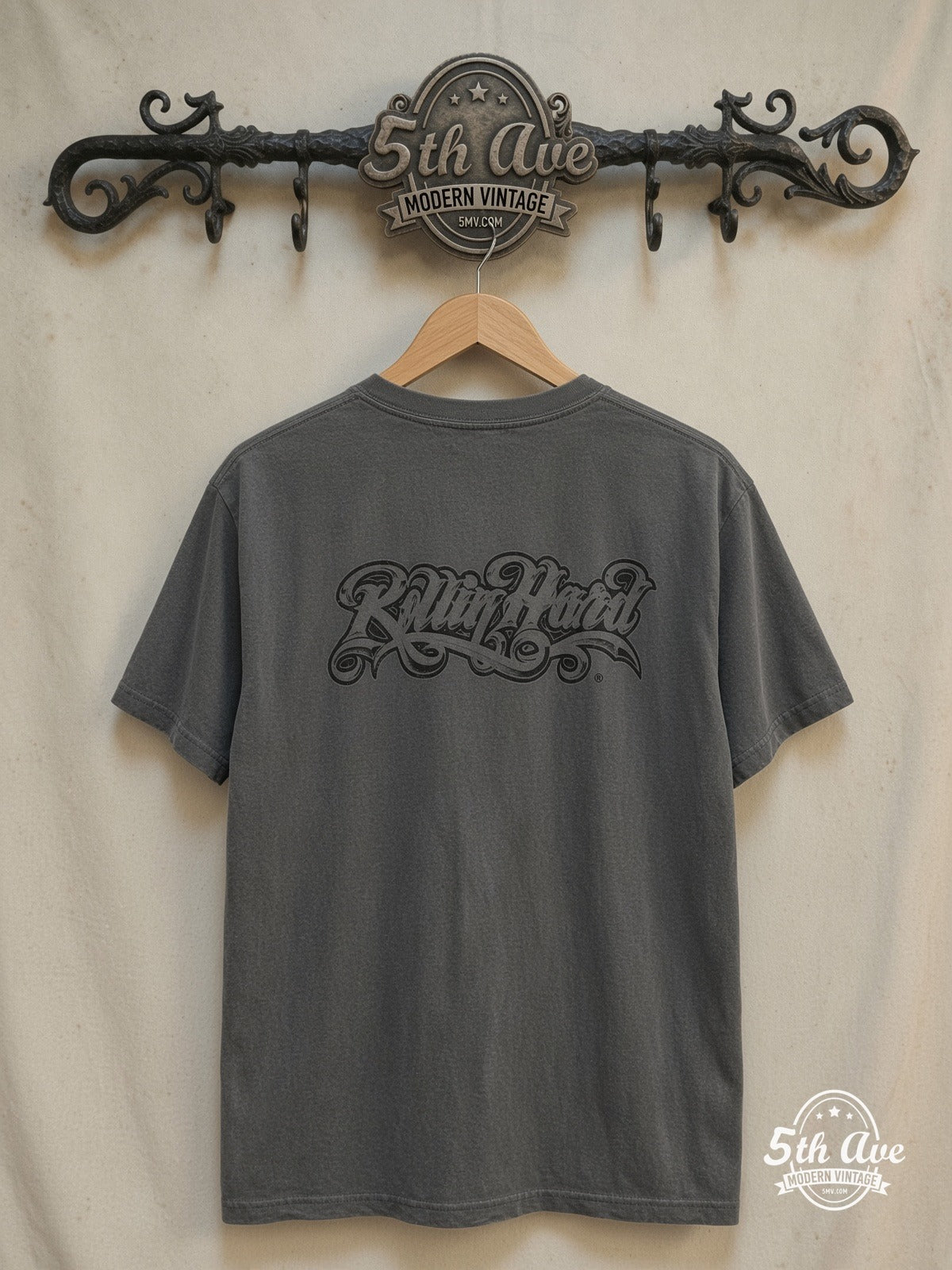 Malo – Malo pin-up and lowrider – Vintage Graphic Tee — back on locked cream ornate 5th Ave rack
