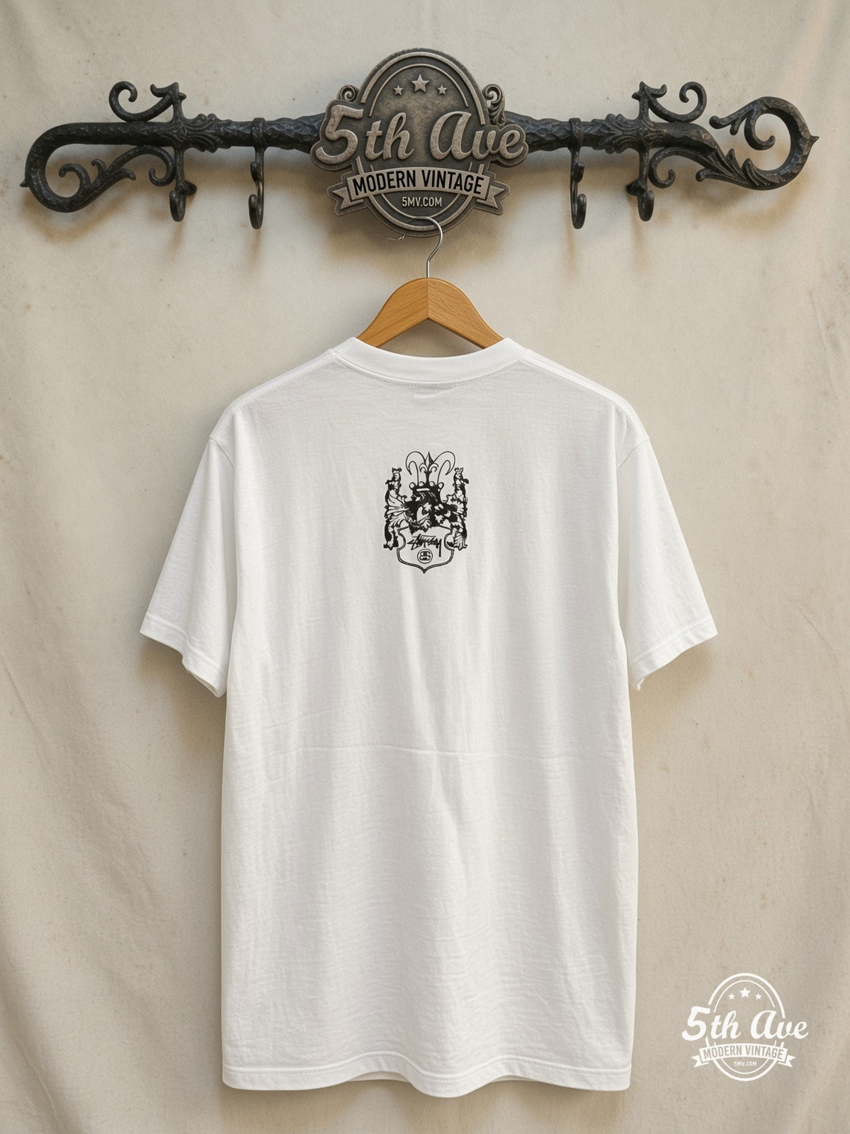 Youth Brigade x Stüssy – Live Clean Stay Young – Vintage Band T-Shirt — back on locked cream ornate 5th Ave rack
