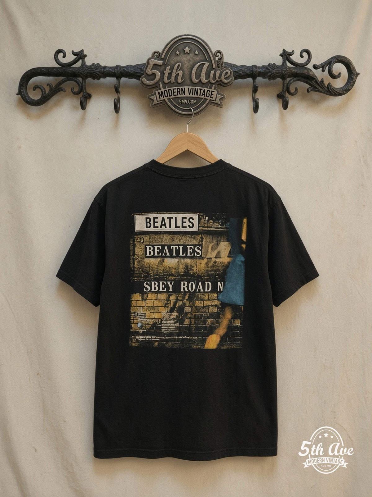 The Beatles – Abbey Road Crossing – Vintage Band T-Shirt — back on locked cream ornate 5th Ave rack