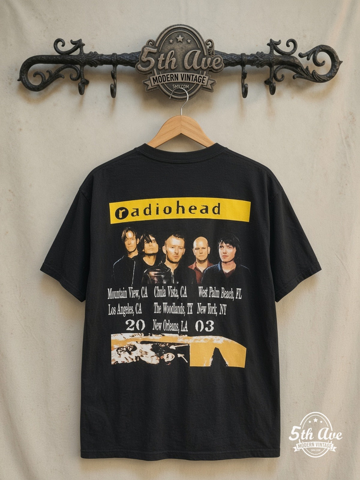 Radiohead – Street Spirit' (Fade Out) – Vintage Band T-Shirt — back on locked cream ornate 5th Ave rack