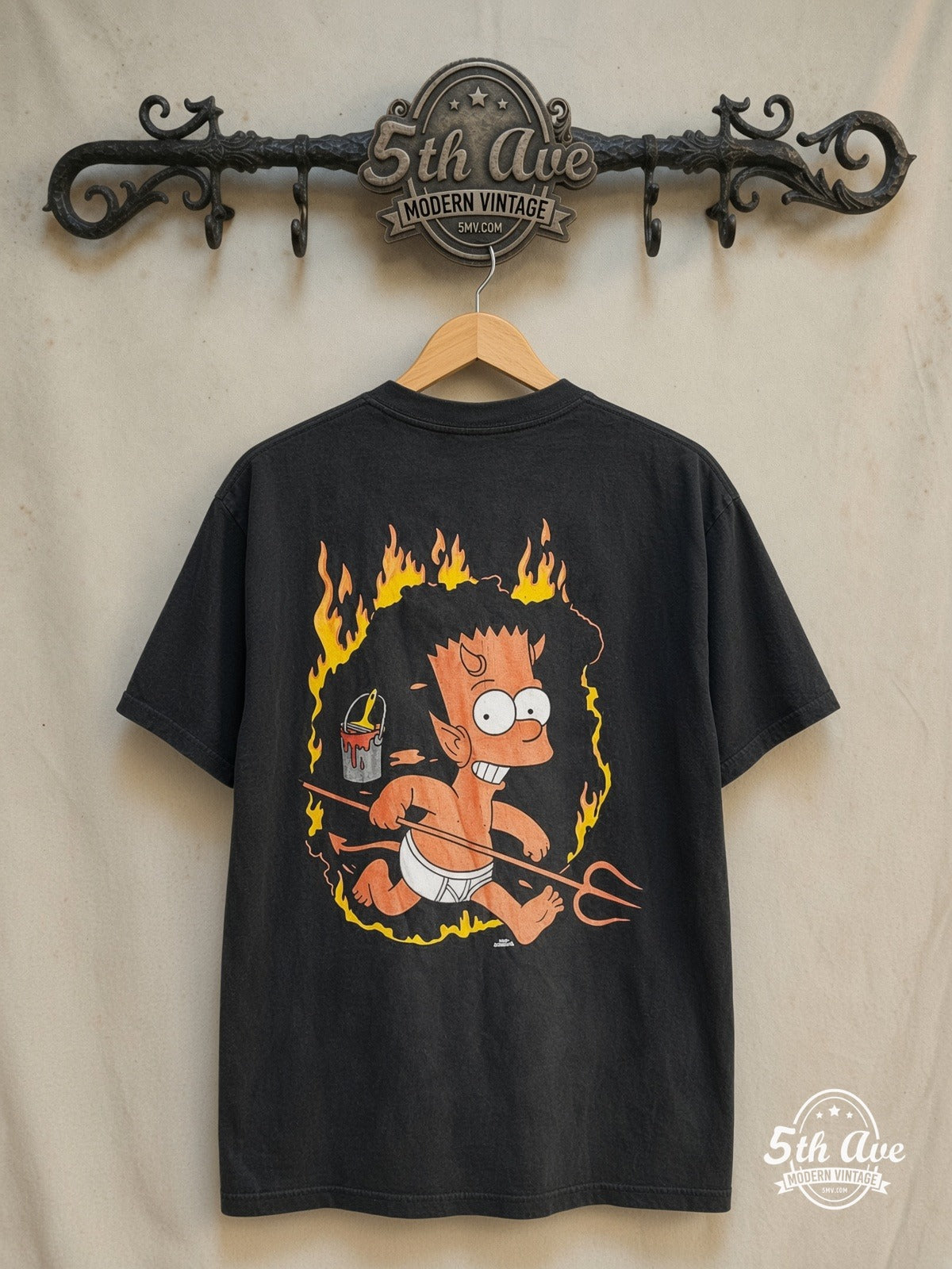 The Simpsons – Deep Deep Trouble – New Vintage Graphic Tee — back on locked cream ornate 5th Ave rack