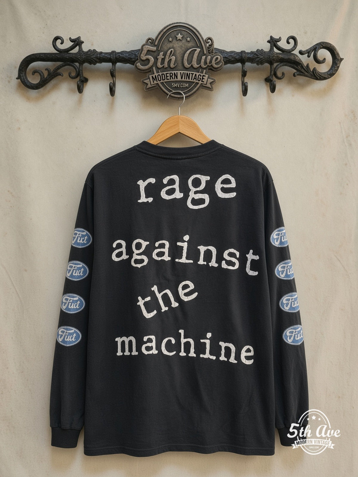Rage Against the Machine – RATM x FUCT – Vintage Band T-Shirt — back on locked cream ornate 5th Ave rack