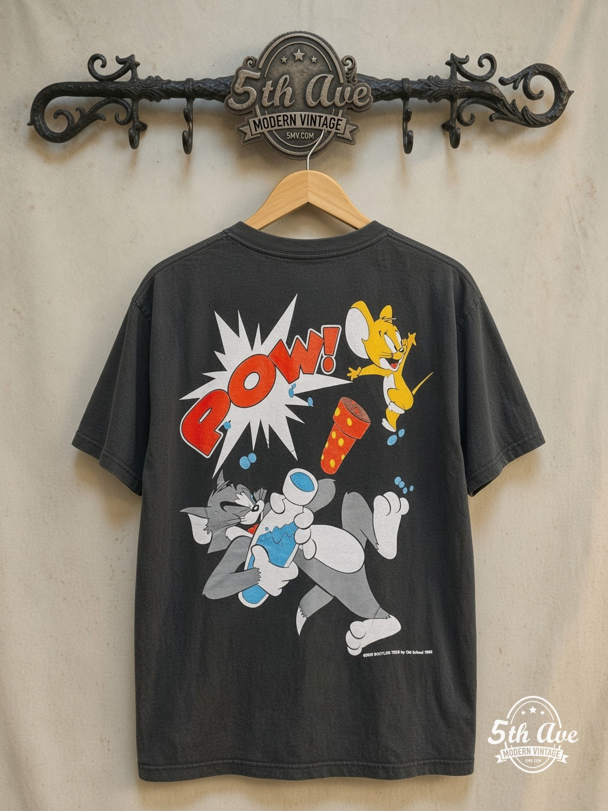 Tom and Jerry – New Vintage Graphic Tee — back on locked cream ornate 5th Ave rack