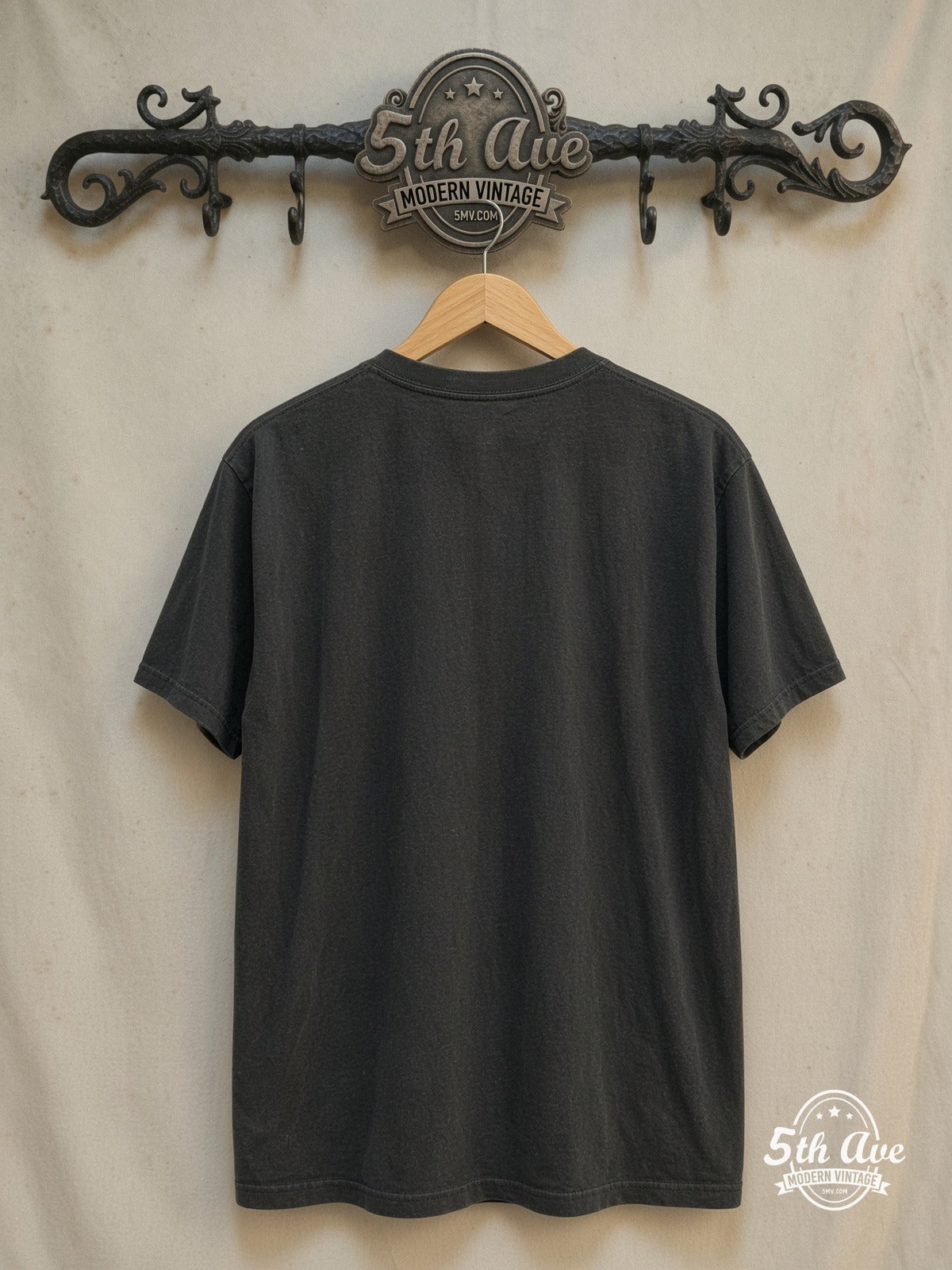 The Beatles – Abbey Road Crossing Cyan Logo – Vintage Band T-Shirt — back on locked cream ornate 5th Ave rack