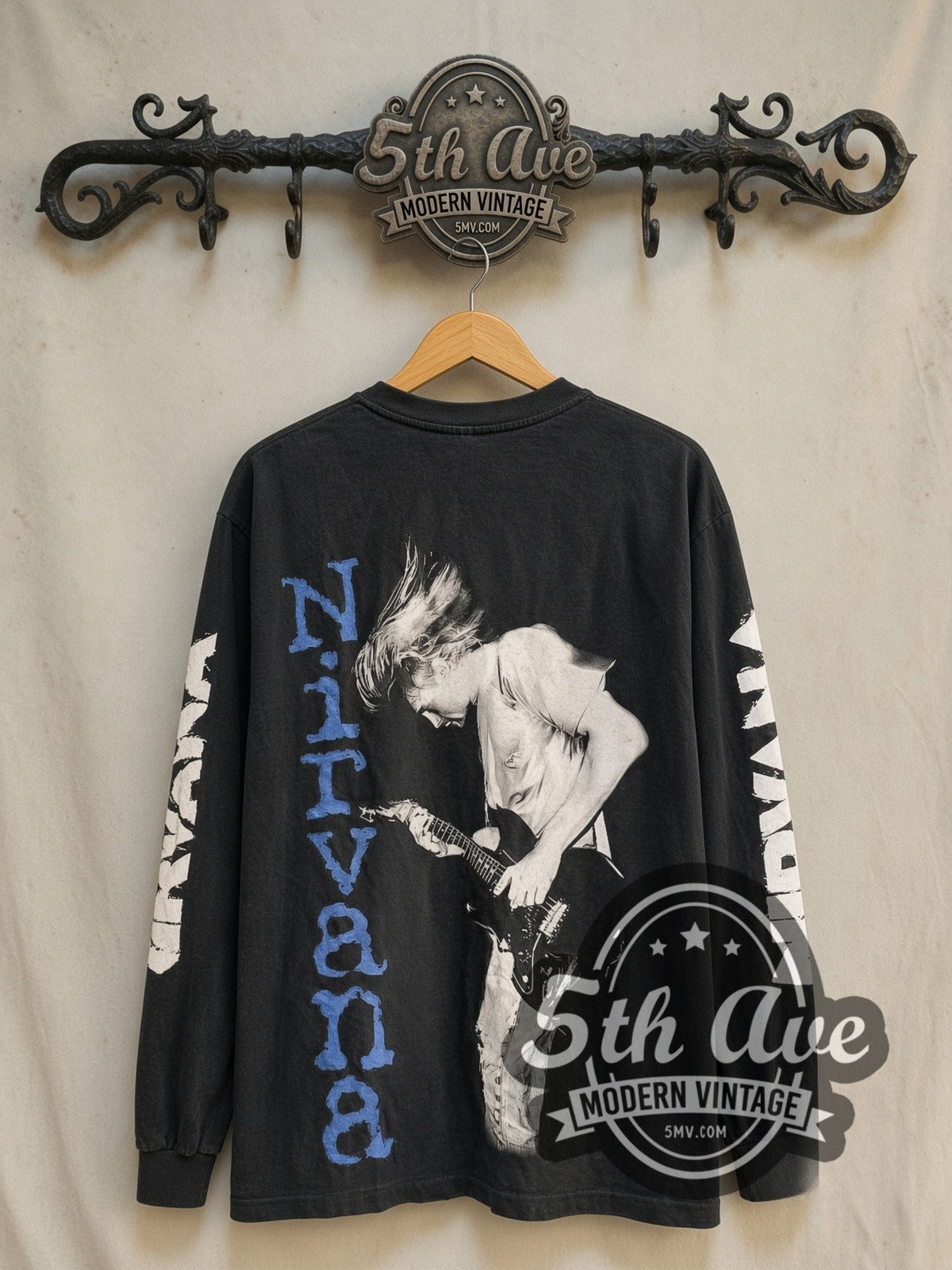 Nirvana Kurt Cobain Play Electric Guitar Long Sleeve Band Tee