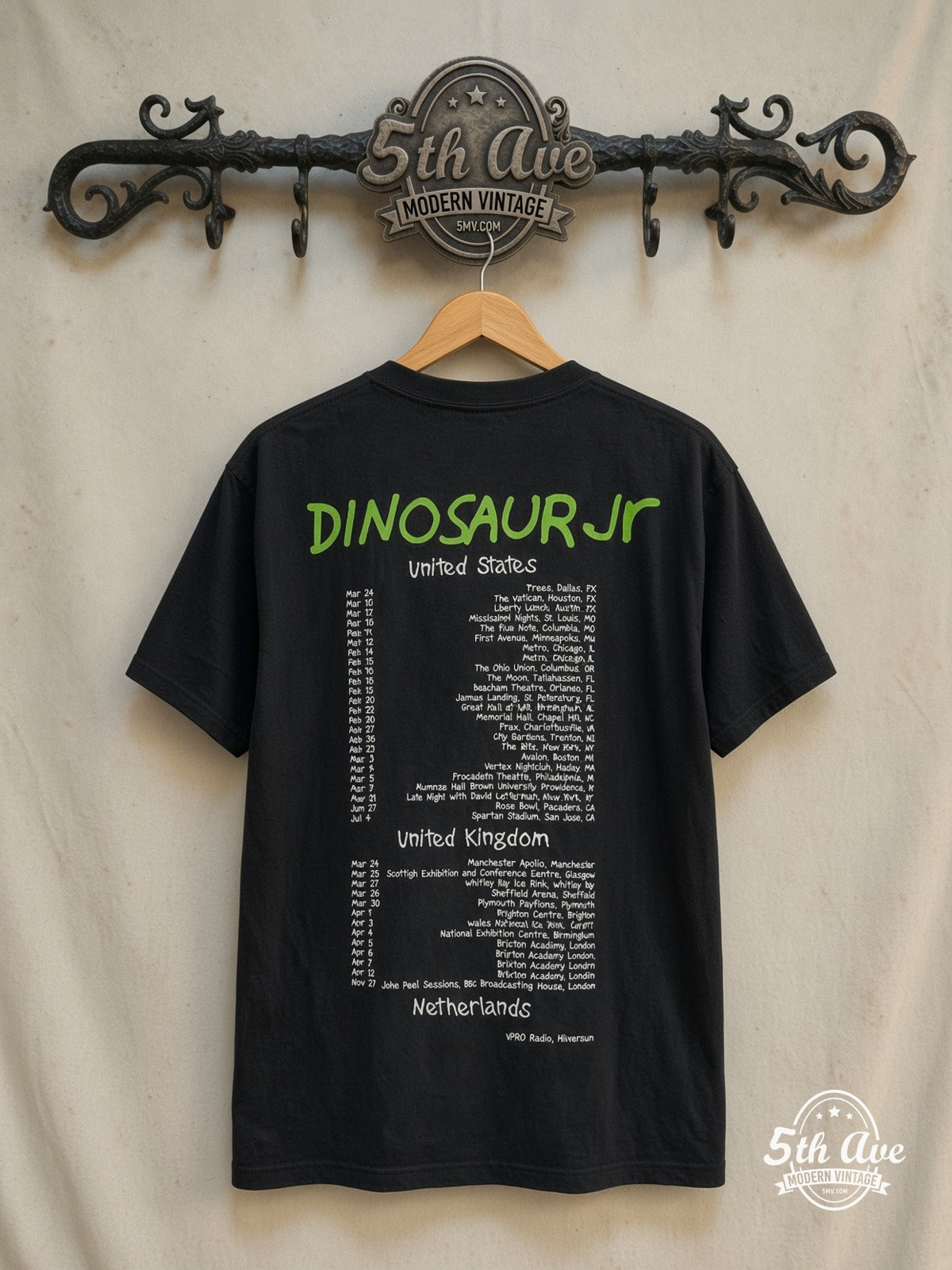 Dinosaur Jr. 'Whatever's Cool with Me' - Vintage Reprint Band T-Shirt — back on locked cream ornate 5th Ave rack