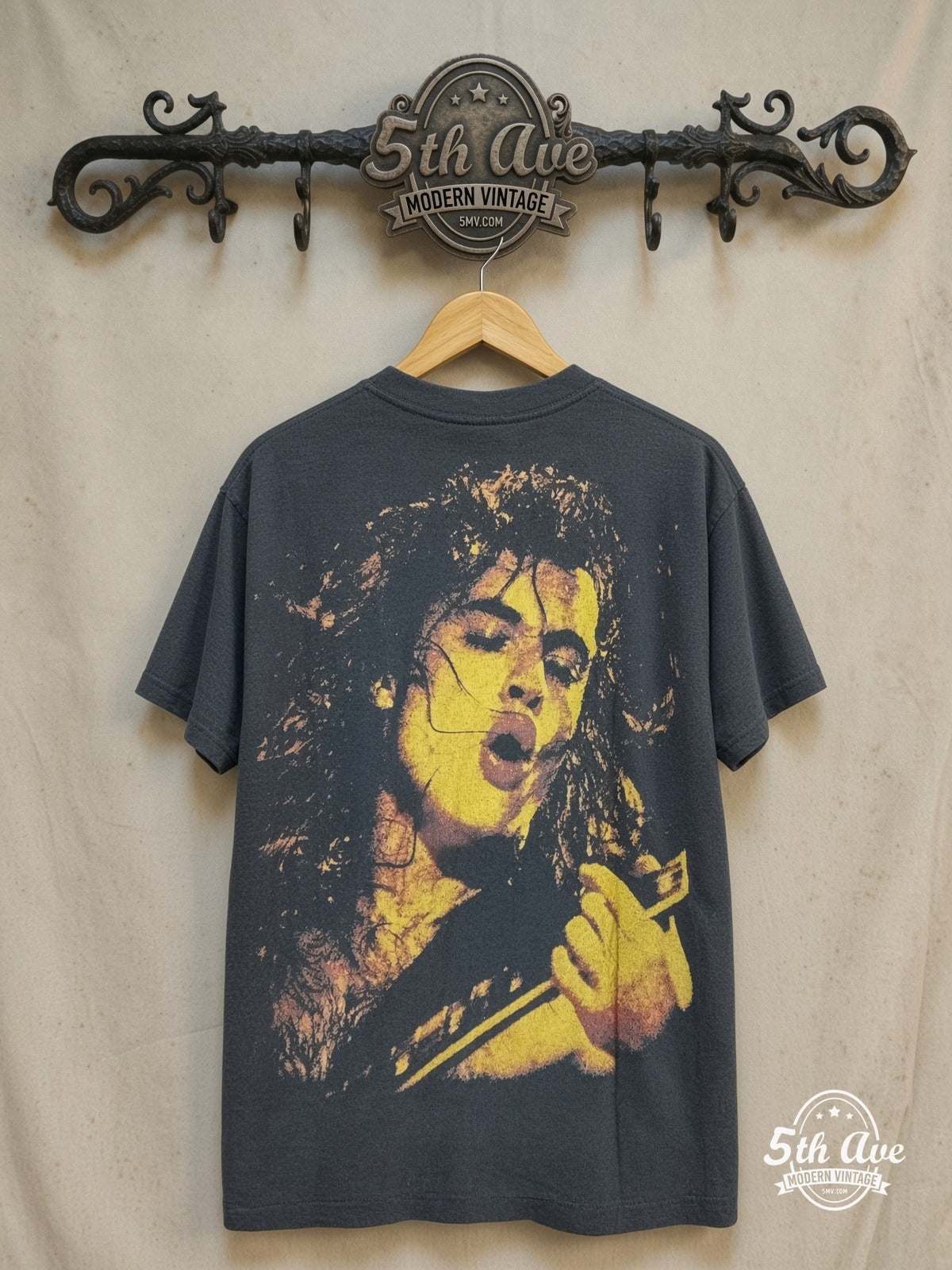 AC/DC – Bootleg Graphic – Vintage Band T-Shirt — back on locked cream ornate 5th Ave rack