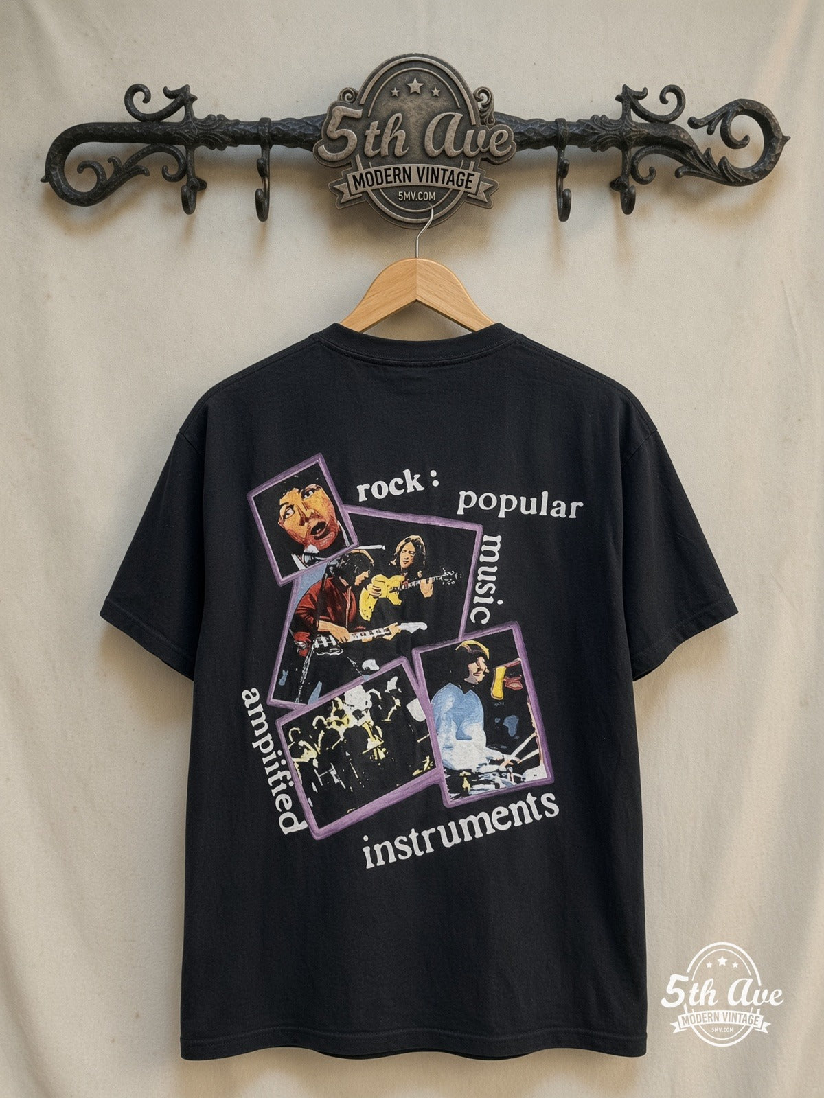 The Beatles – Definition of Rock – Vintage Band T-Shirt — back on locked cream ornate 5th Ave rack