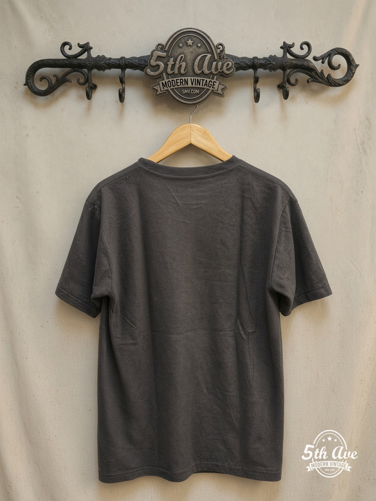 Black Sabbath – World Tour 1978 Yellow Group Portrait – Vintage Band T-Shirt — back on locked cream ornate 5th Ave rack