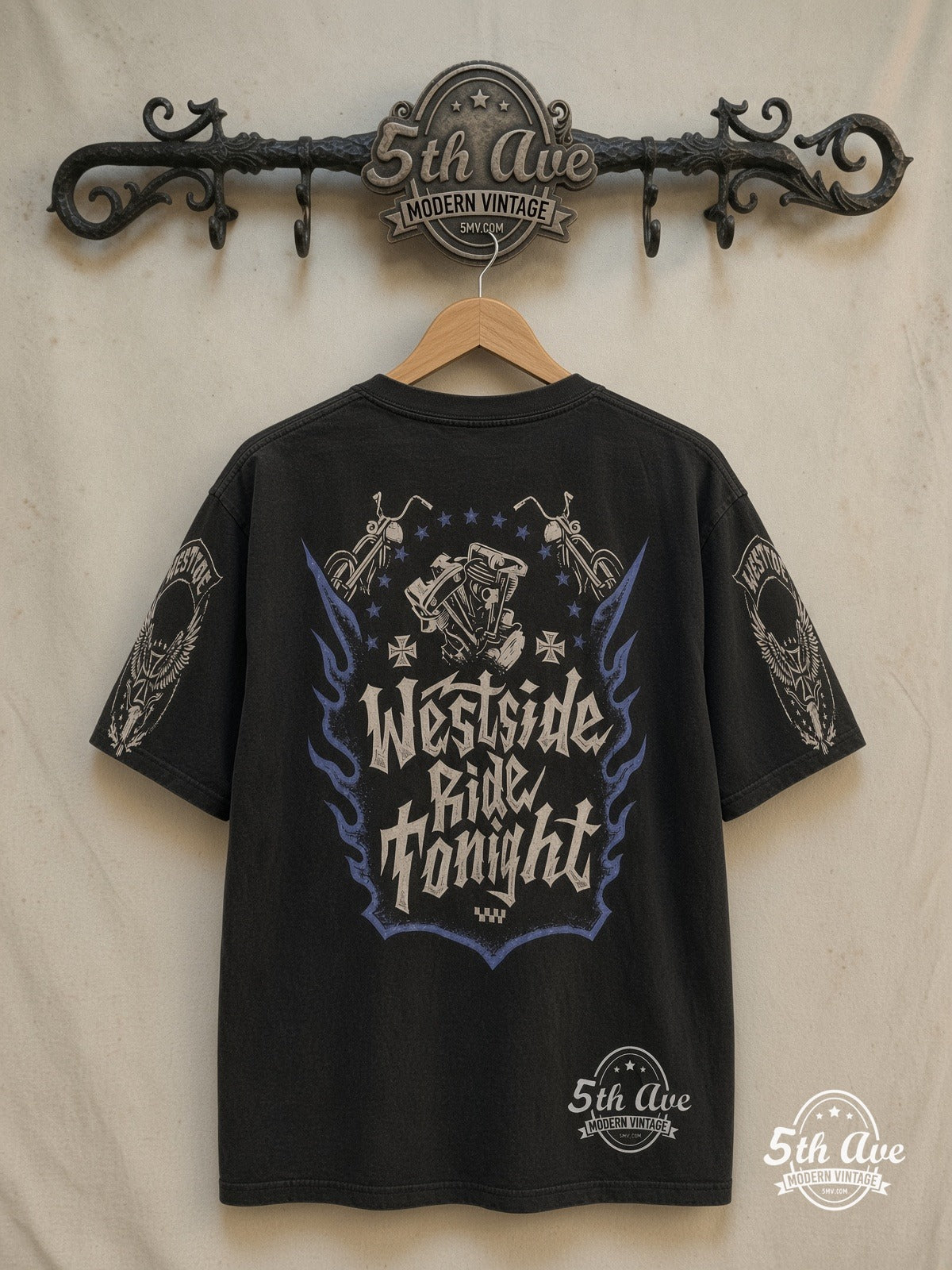 West Coast Choppers – Westside Ride Tonight Long Sleeve – Vintage Band T-Shirt — back on locked cream ornate 5th Ave rack