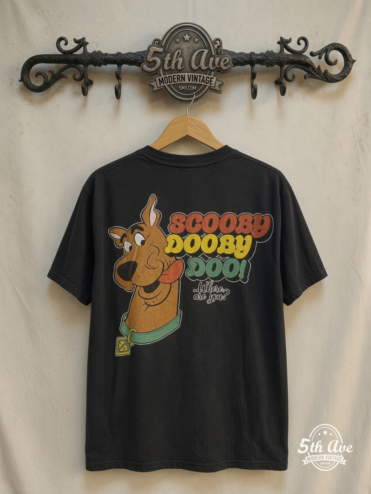 Scooby-Doo – Where Are You? – New Vintage Graphic Tee — back on locked cream ornate 5th Ave rack