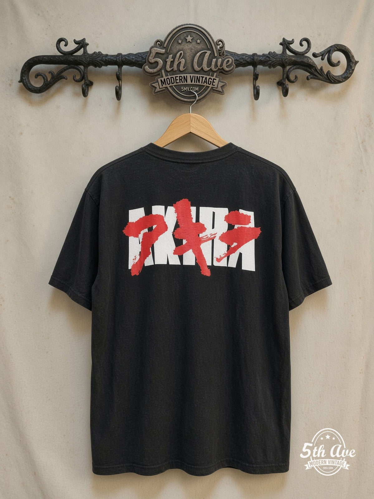 Neo Tokyo Revolution: The Akira Double Stitch Crew Neck t shirt – New Vintage Anime Tee — back on locked cream ornate 5th Ave rack
