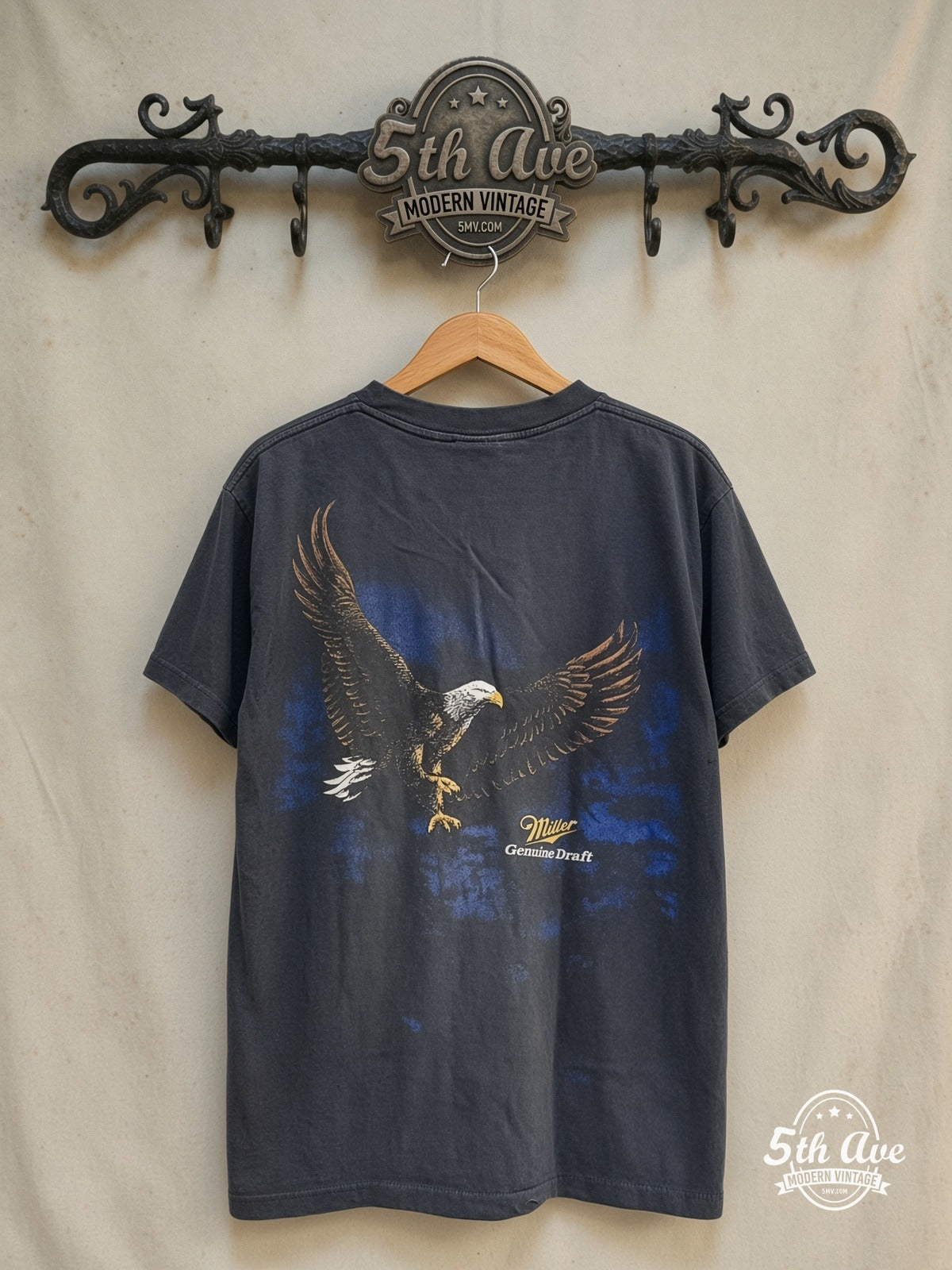 Miller Genuine Draft – Vintage Graphic Tee — back on locked cream ornate 5th Ave rack