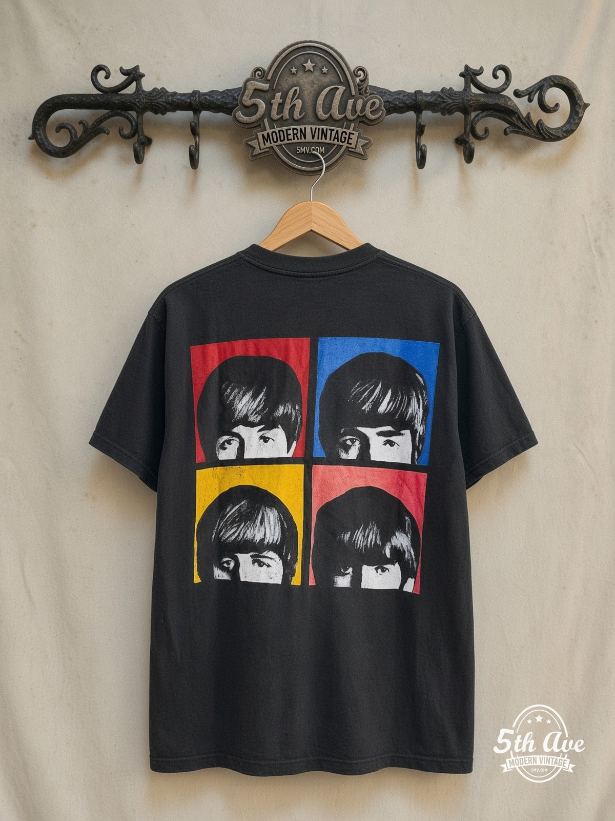The Beatles – Please Please Me 1963 – Vintage Band T-Shirt — back on locked cream ornate 5th Ave rack