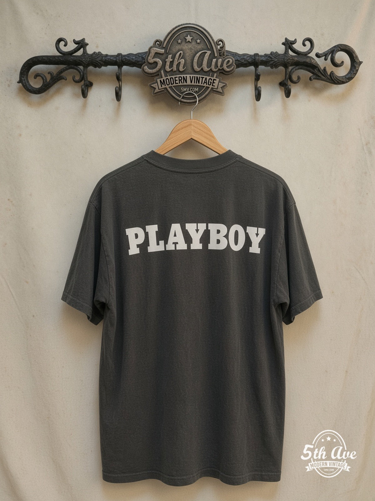 Playboy – Vintage Graphic Tee — back on locked cream ornate 5th Ave rack