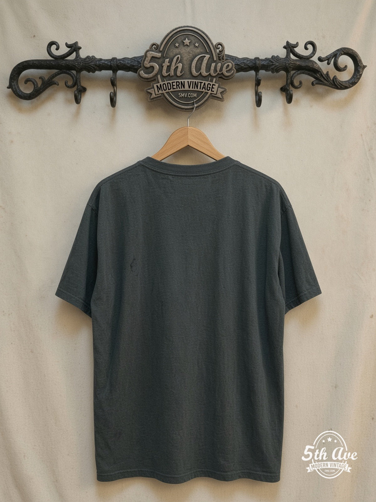 Black Sabbath – Heaven & Hell Resonance – Vintage Band T-Shirt — back on locked cream ornate 5th Ave rack