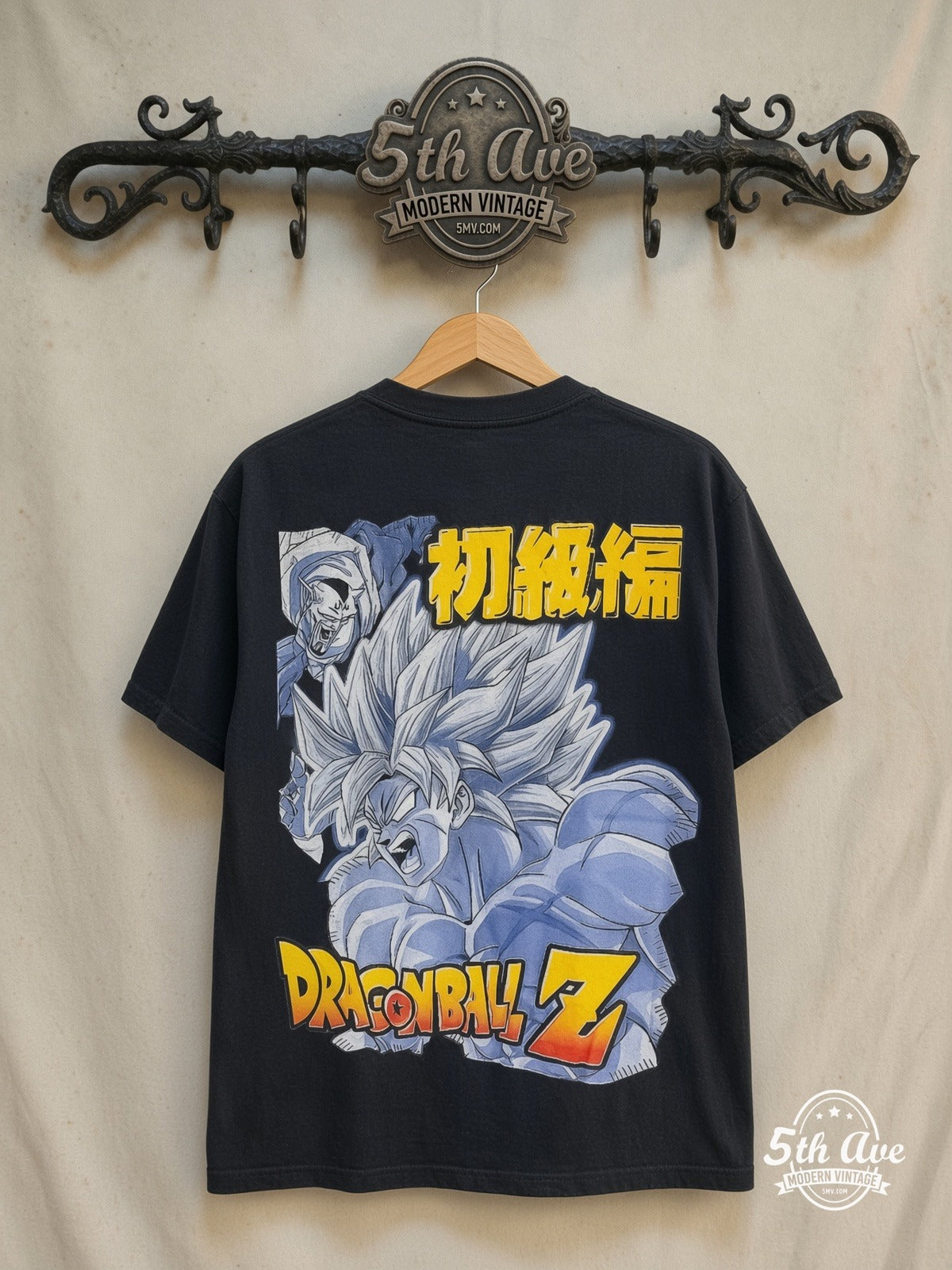 Dragon Ball Z – Majin Buu Saga – All Over Print – New Vintage Anime Tee — back on locked cream ornate 5th Ave rack
