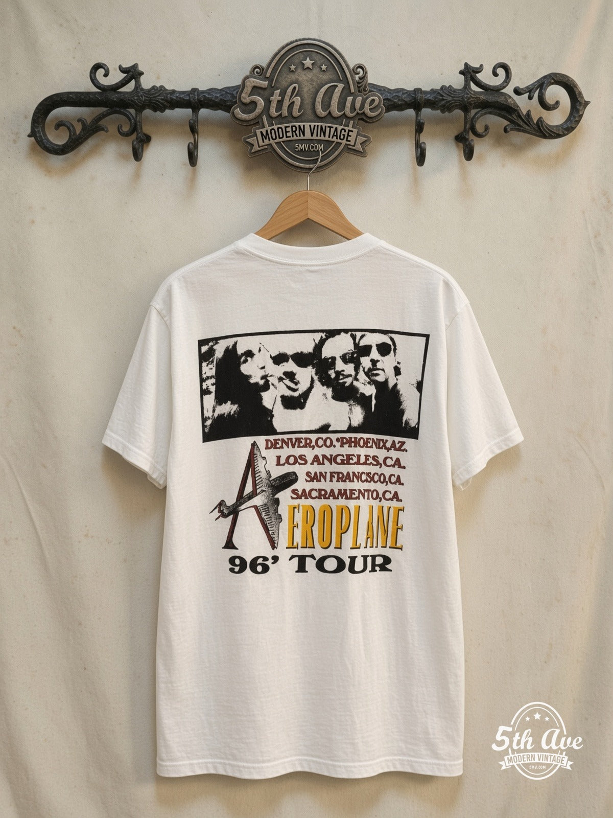 Red Hot Chili Peppers – Aeroplane Tour 1996 – Vintage Band T-Shirt — back on locked cream ornate 5th Ave rack