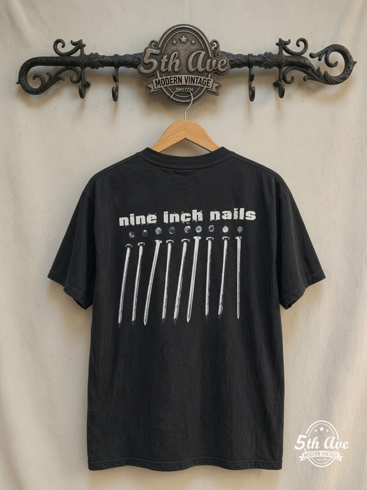 Nine Inch Nails – NIИ 'With Teeth – Vintage Band T-Shirt — back on locked cream ornate 5th Ave rack