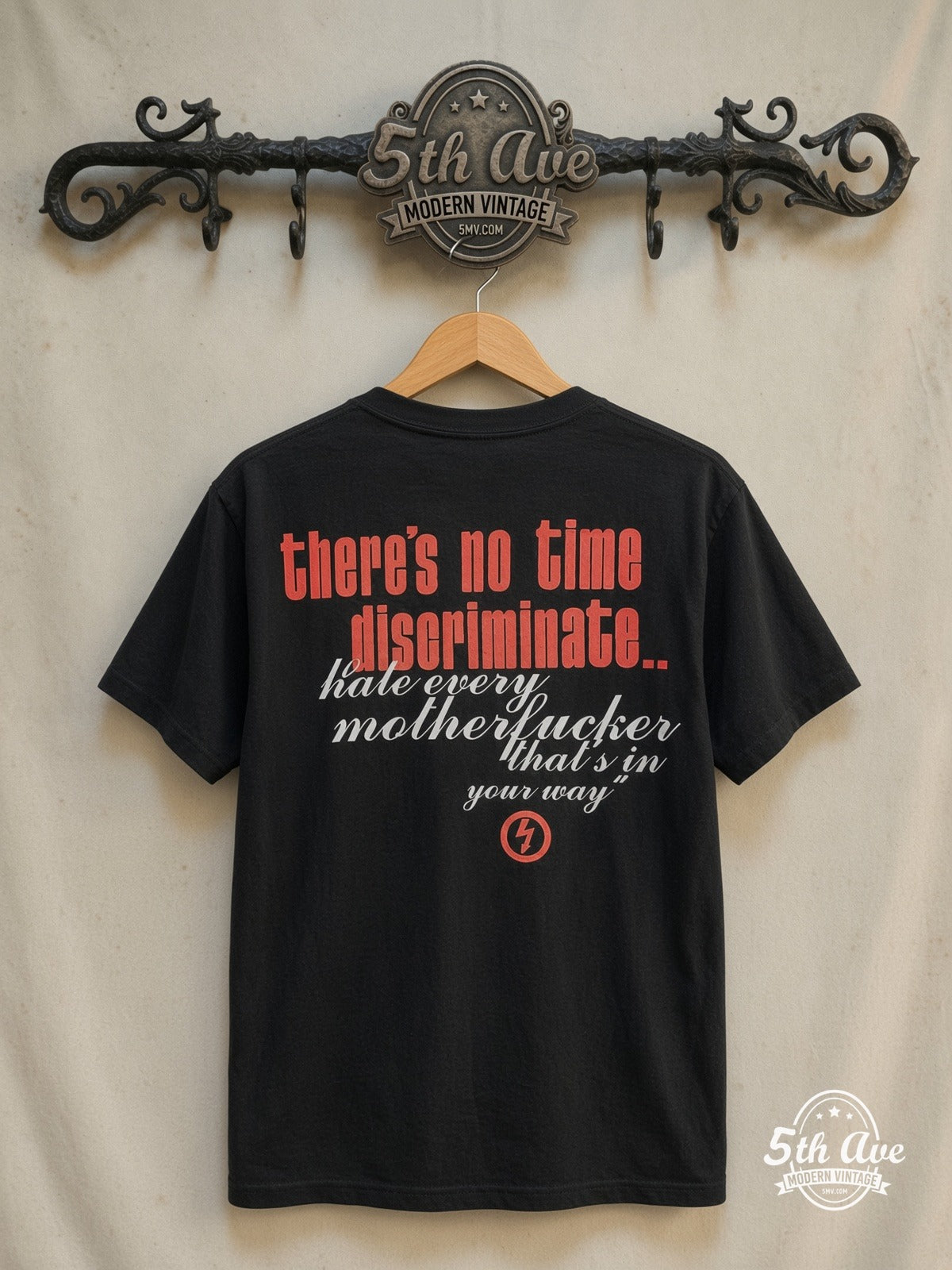 Marilyn Manson – The Beautiful People – Vintage Band T-Shirt — back on locked cream ornate 5th Ave rack