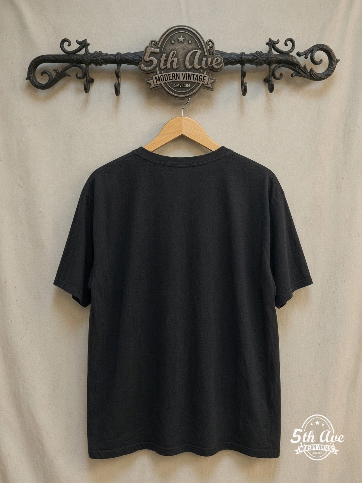 Purple Haze Experience: New Vintage Jimi Hendrix t shirt – Vintage Band T-Shirt — back on locked cream ornate 5th Ave rack