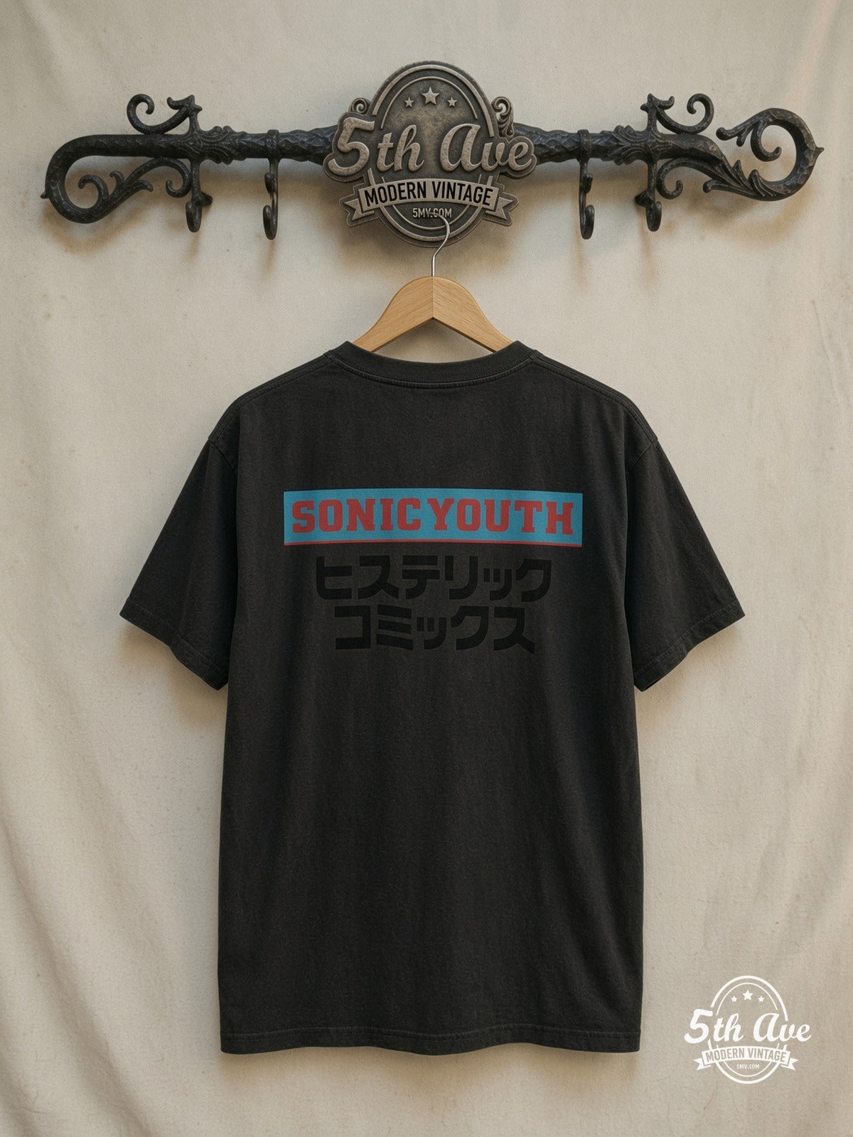 Sonic Youth – Japanese Anime Manga Maroon – Vintage Band T-Shirt — back on locked cream ornate 5th Ave rack