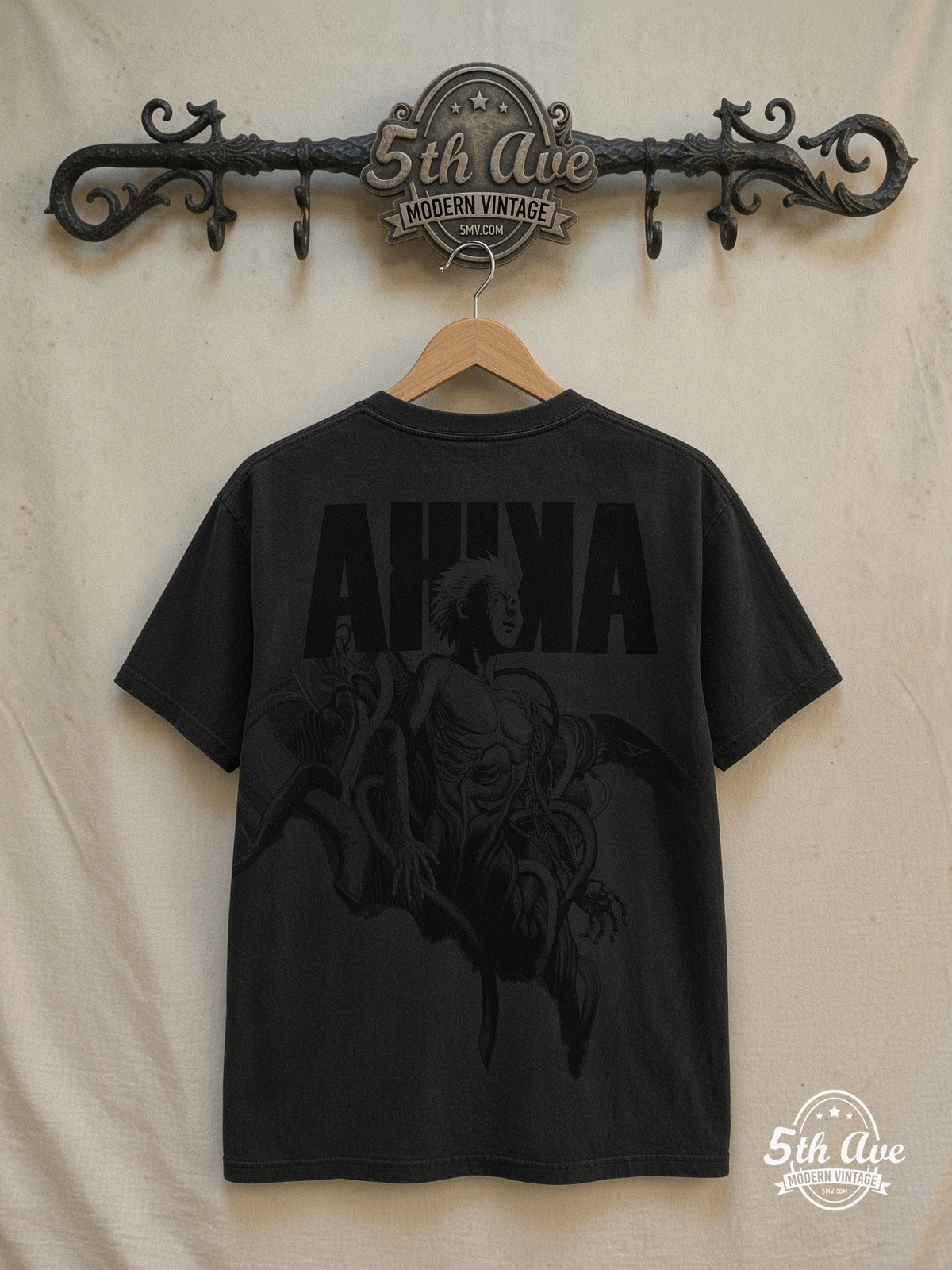 Akira – Tetsuo Front Overprint – Vintage Anime T-Shirt — back on locked cream ornate 5th Ave rack