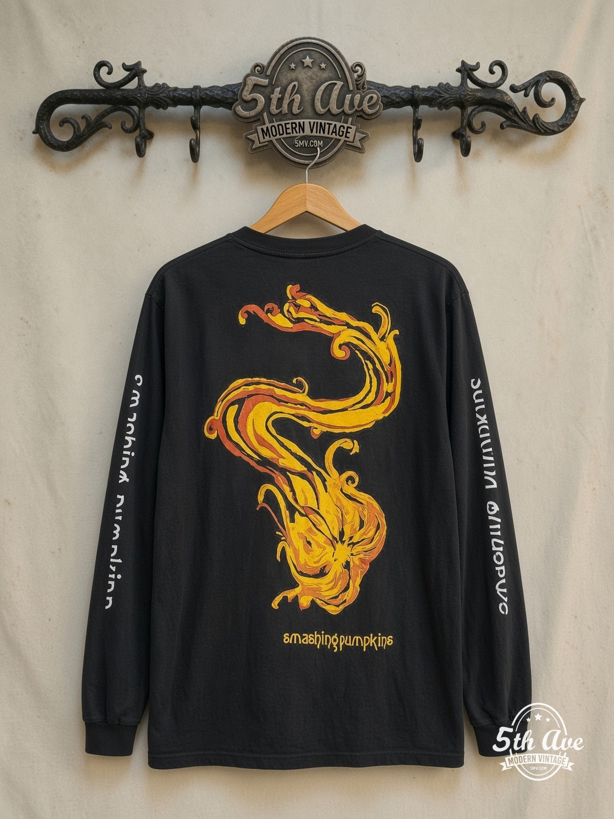 The Smashing Pumpkins – Smile – Vintage Band T-Shirt — back on locked cream ornate 5th Ave rack