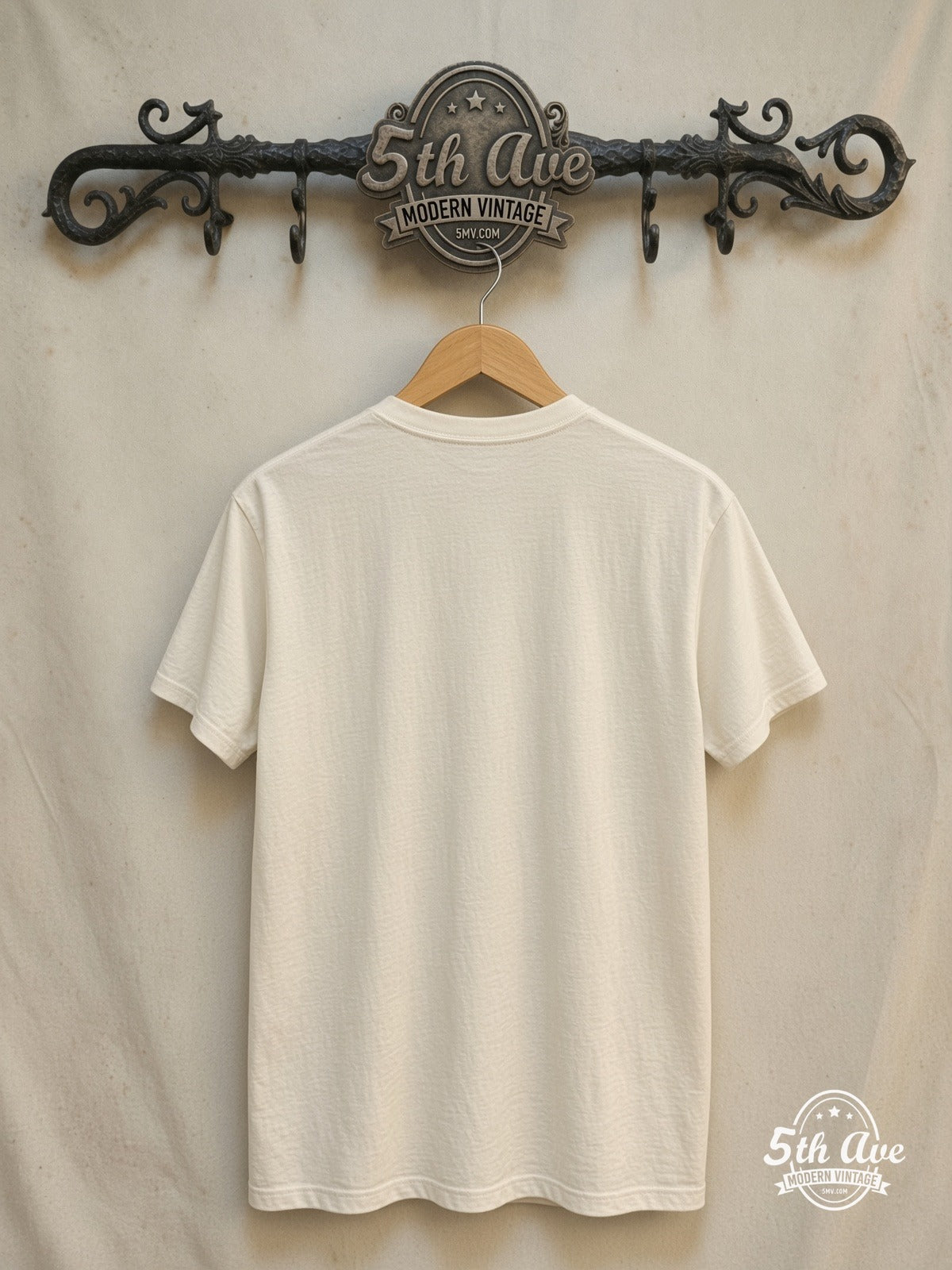 Fleetwood Mac – Rumours – Vintage Band T-Shirt — back on locked cream ornate 5th Ave rack