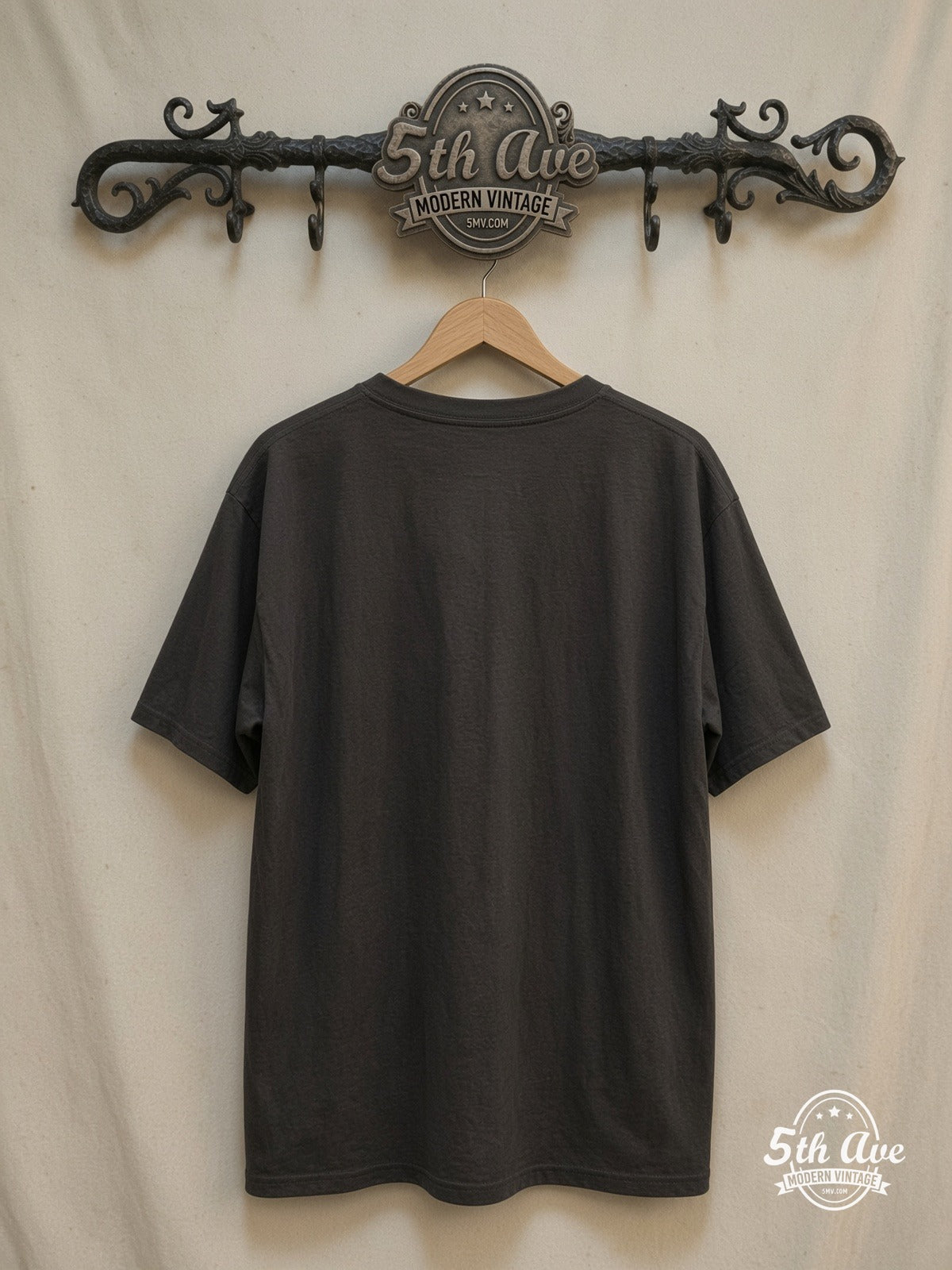 McMouth – Iconic Lips Logo – Vintage Band T-Shirt — back on locked cream ornate 5th Ave rack