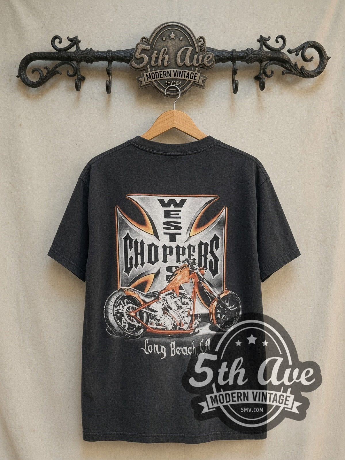 West Coast Choppers Orange Chopper Iron Cross Vintage Graphic Tee