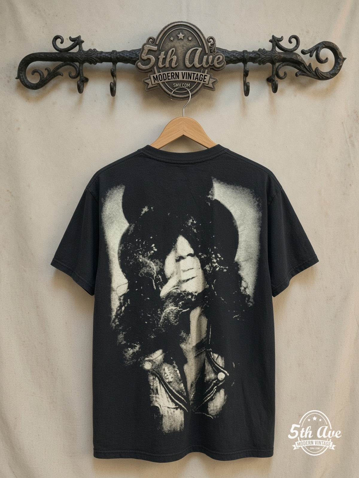 Slash – Slash – All Over Print – Vintage Band T-Shirt — back on locked cream ornate 5th Ave rack